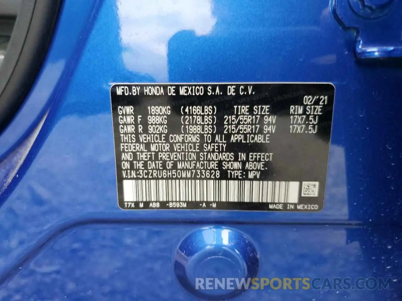 15 Photograph of a damaged car 3CZRU6H50MM733628 HONDA HR-V 2021