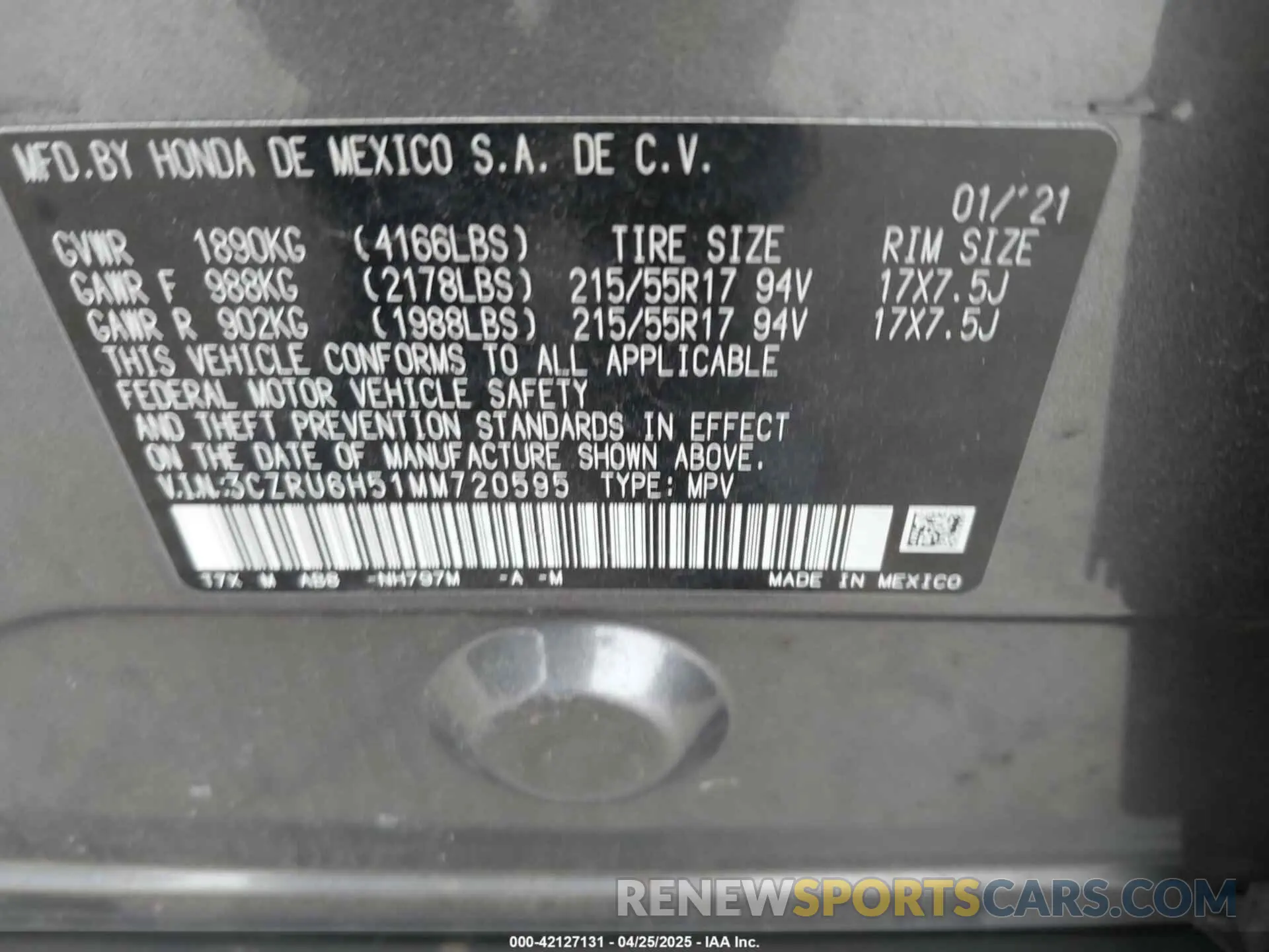 9 Photograph of a damaged car 3CZRU6H51MM720595 HONDA HR-V 2021