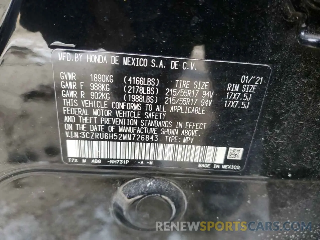 12 Photograph of a damaged car 3CZRU6H52MM726843 HONDA HR-V 2021