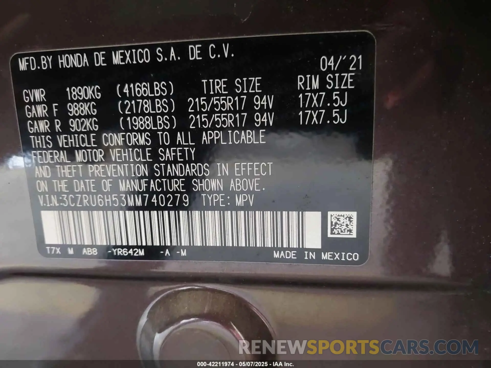 9 Photograph of a damaged car 3CZRU6H53MM740279 HONDA HR-V 2021