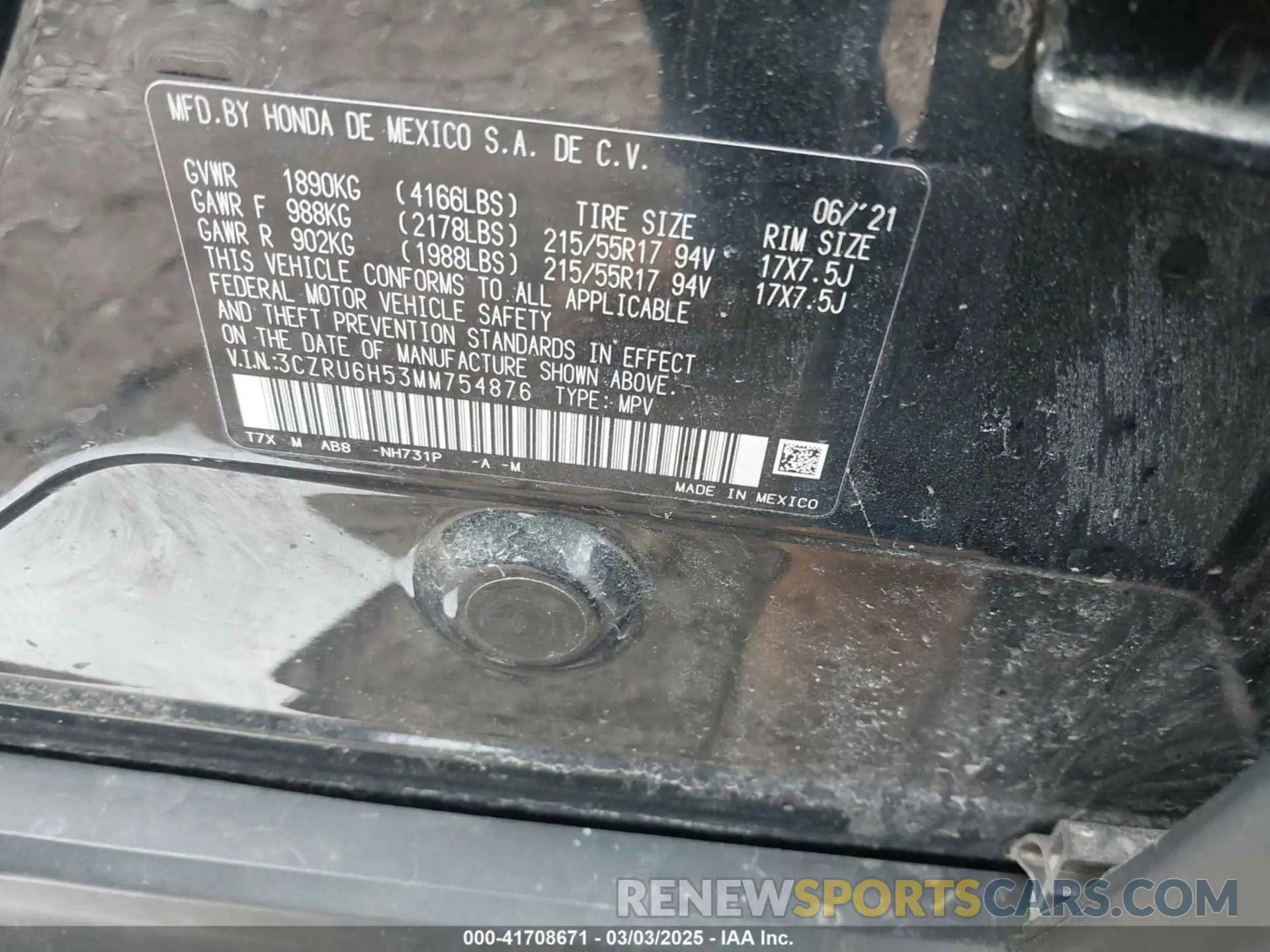 9 Photograph of a damaged car 3CZRU6H53MM754876 HONDA HR-V 2021