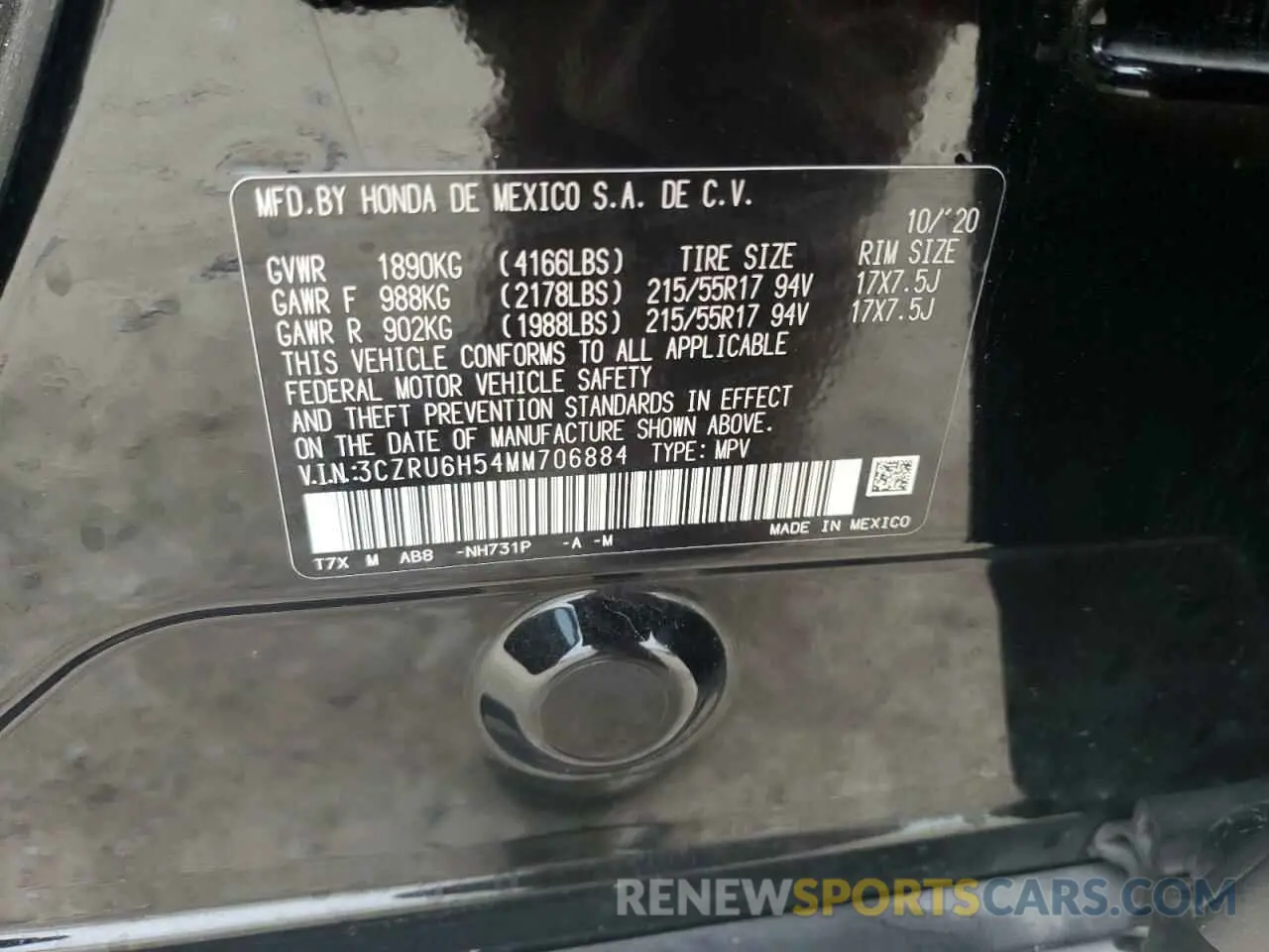 13 Photograph of a damaged car 3CZRU6H54MM706884 HONDA HR-V 2021
