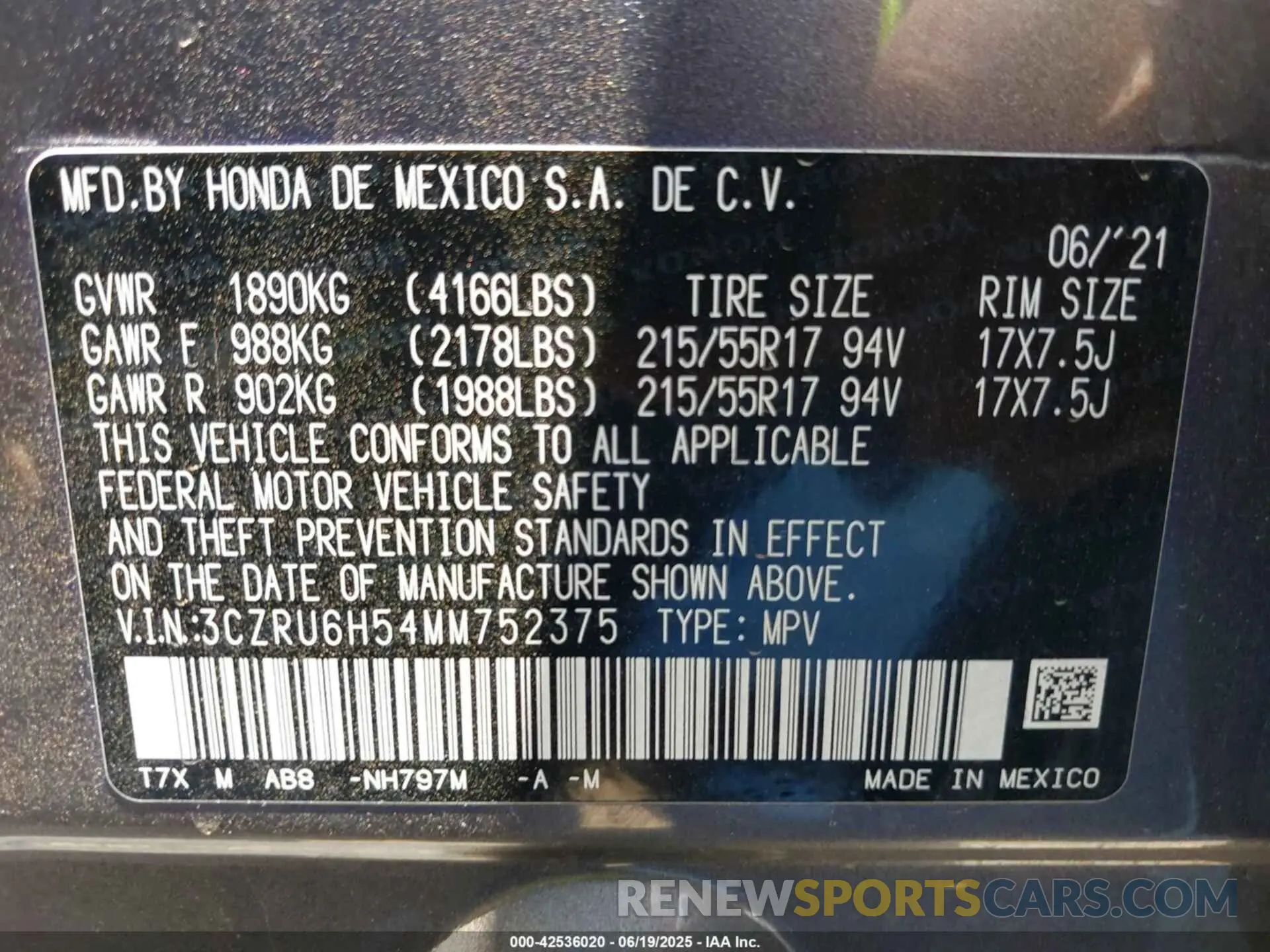 9 Photograph of a damaged car 3CZRU6H54MM752375 HONDA HR-V 2021