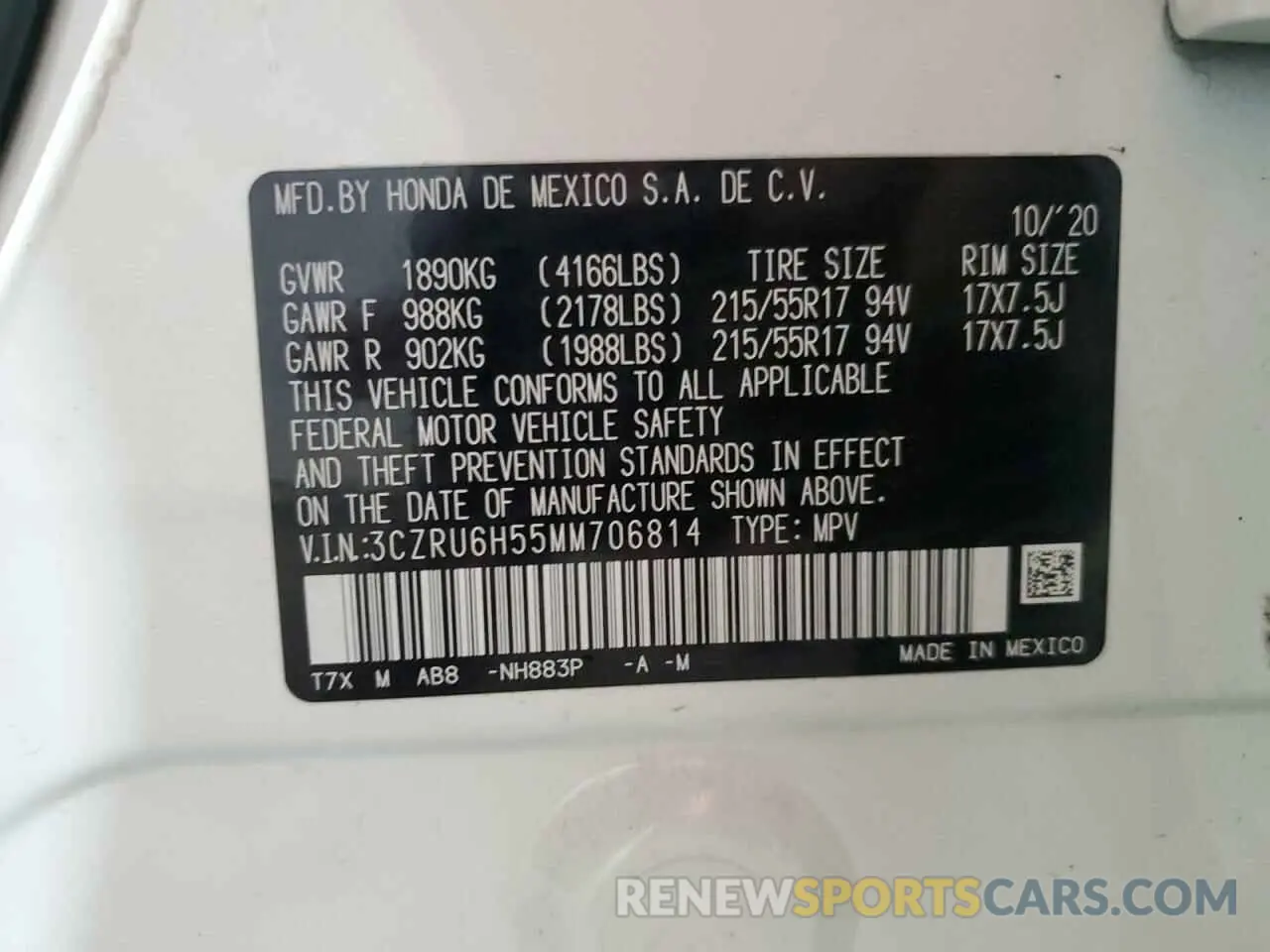 13 Photograph of a damaged car 3CZRU6H55MM706814 HONDA HR-V 2021
