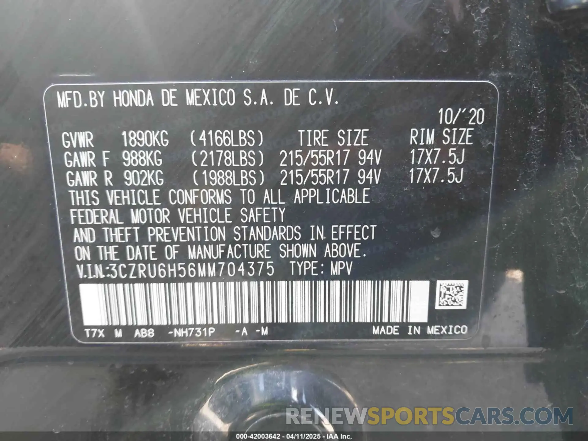 9 Photograph of a damaged car 3CZRU6H56MM704375 HONDA HR-V 2021