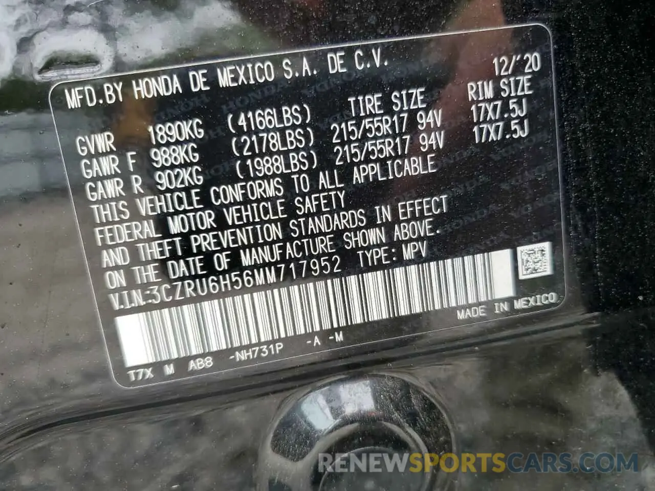 15 Photograph of a damaged car 3CZRU6H56MM717952 HONDA HR-V 2021