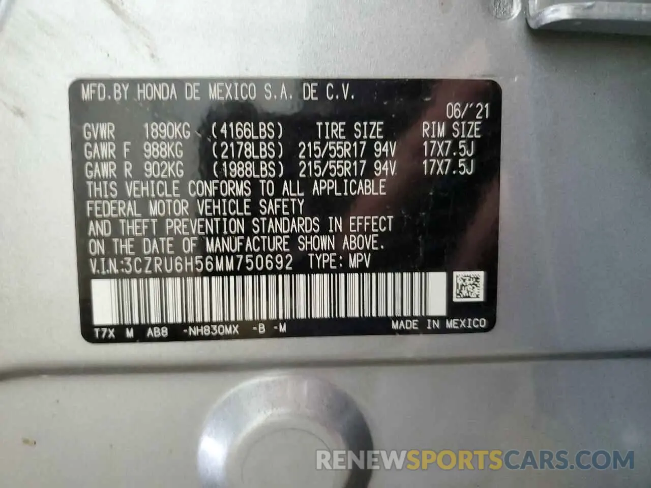 13 Photograph of a damaged car 3CZRU6H56MM750692 HONDA HR-V 2021