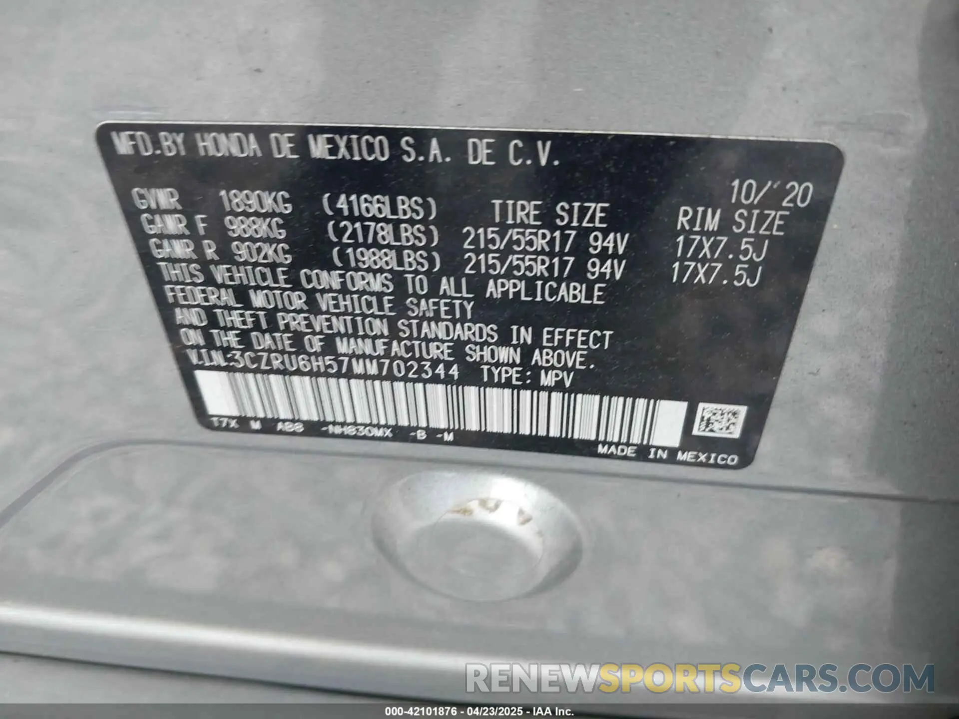 9 Photograph of a damaged car 3CZRU6H57MM702344 HONDA HR-V 2021