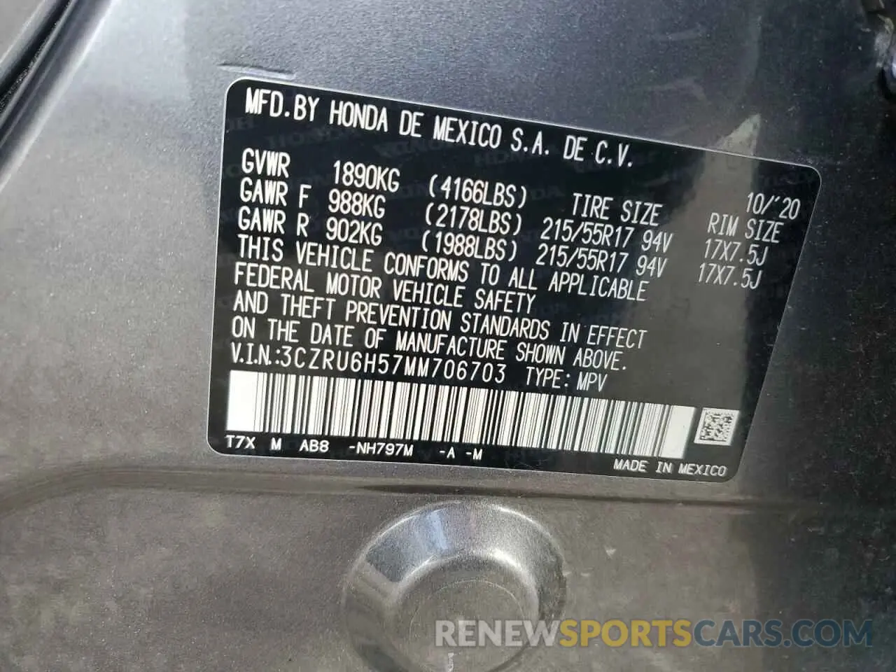 13 Photograph of a damaged car 3CZRU6H57MM706703 HONDA HR-V 2021