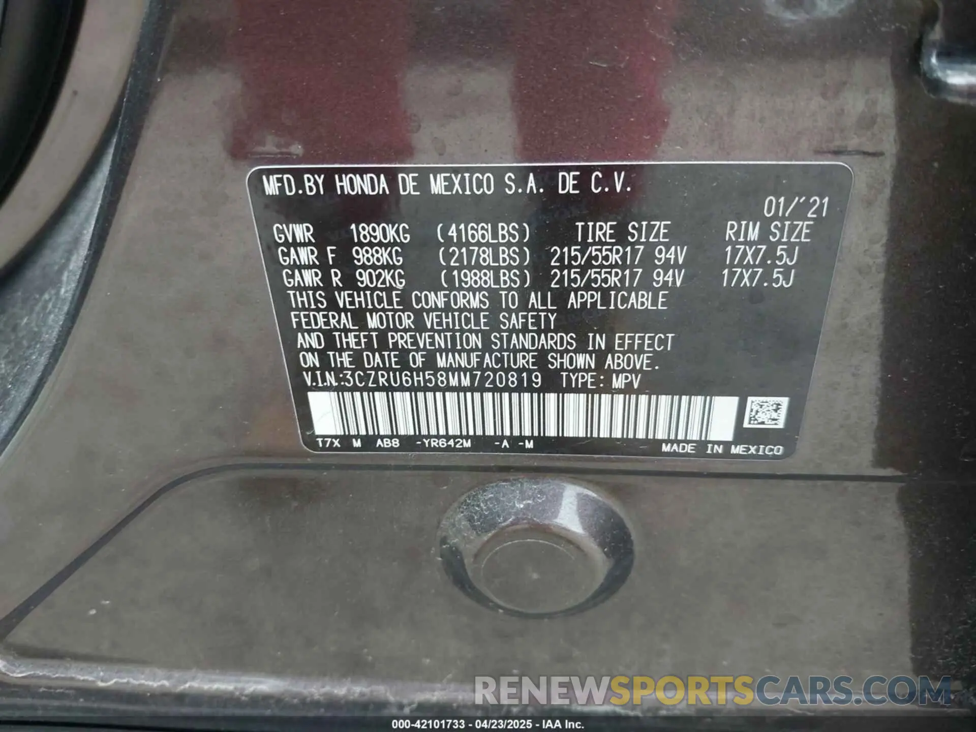 9 Photograph of a damaged car 3CZRU6H58MM720819 HONDA HR-V 2021