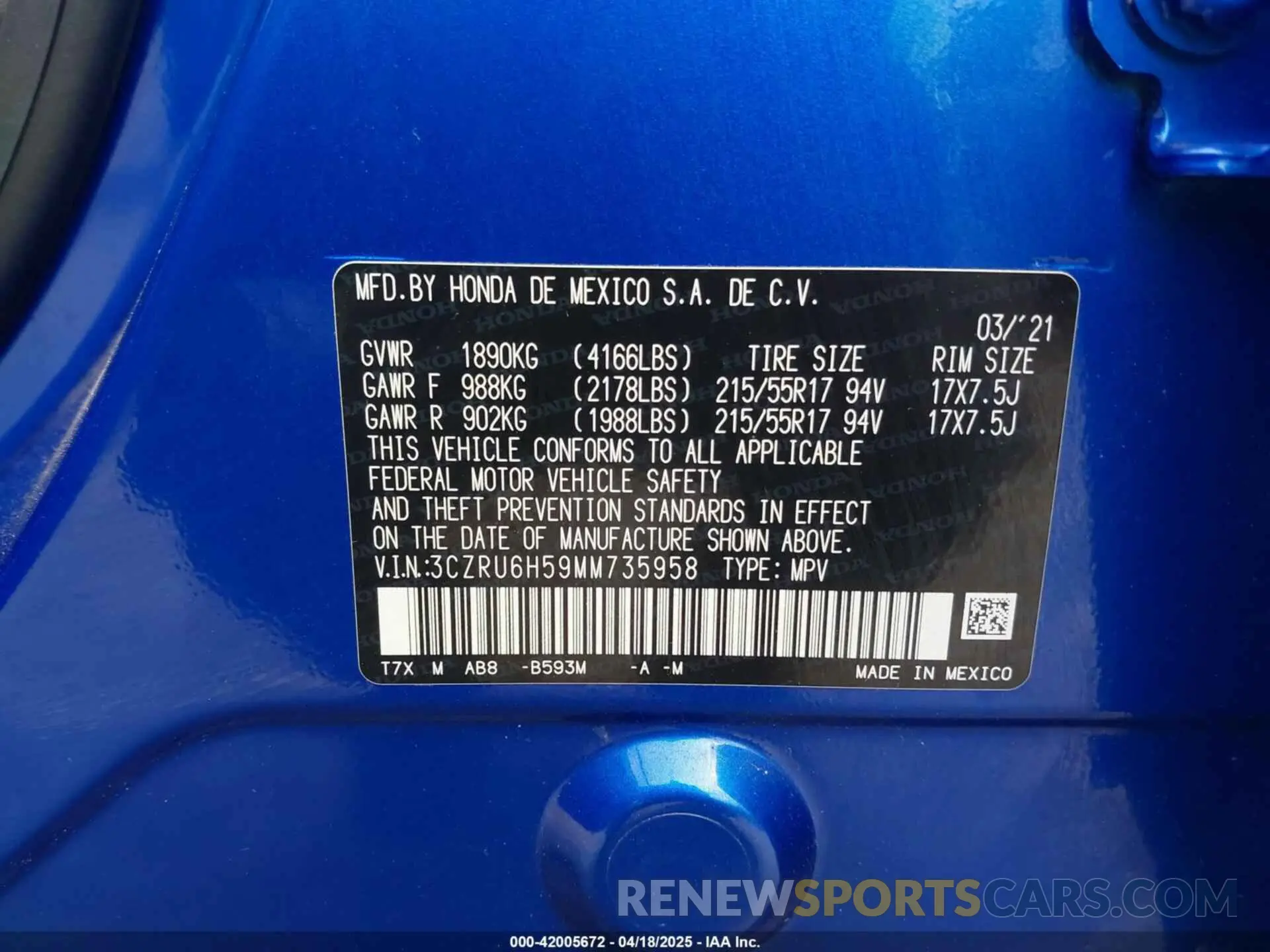 9 Photograph of a damaged car 3CZRU6H59MM735958 HONDA HR-V 2021