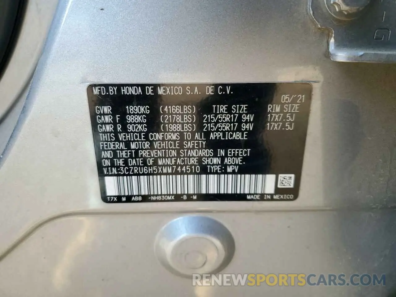 15 Photograph of a damaged car 3CZRU6H5XMM744510 HONDA HR-V 2021