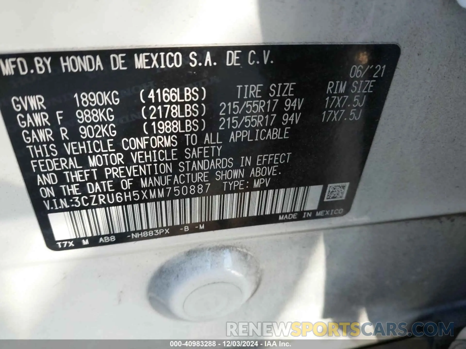 9 Photograph of a damaged car 3CZRU6H5XMM750887 HONDA HR-V 2021