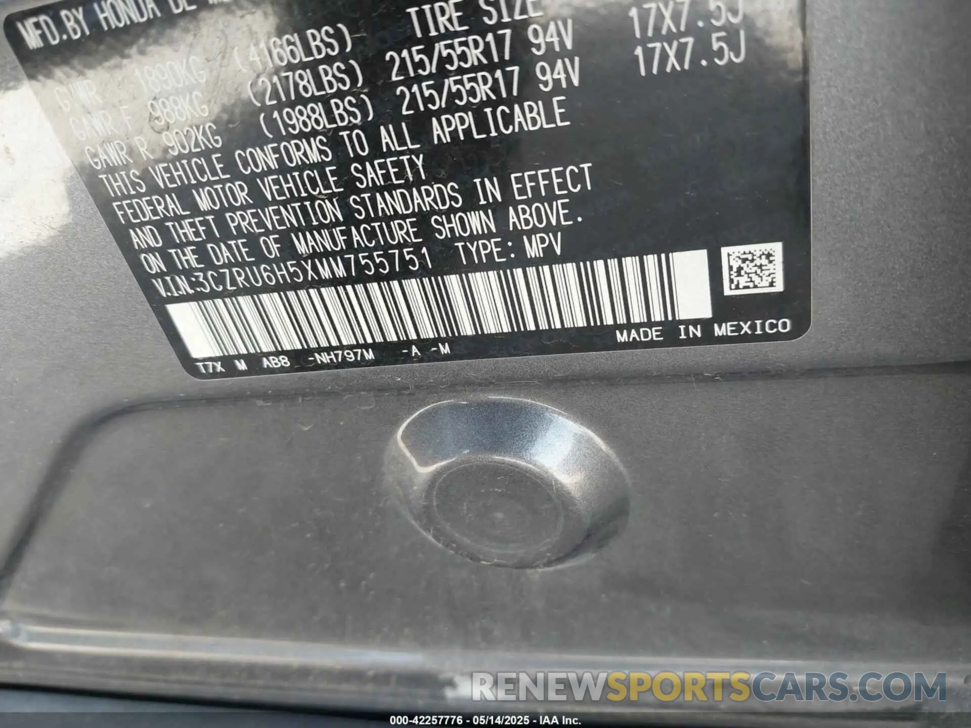 9 Photograph of a damaged car 3CZRU6H5XMM755751 HONDA HR-V 2021