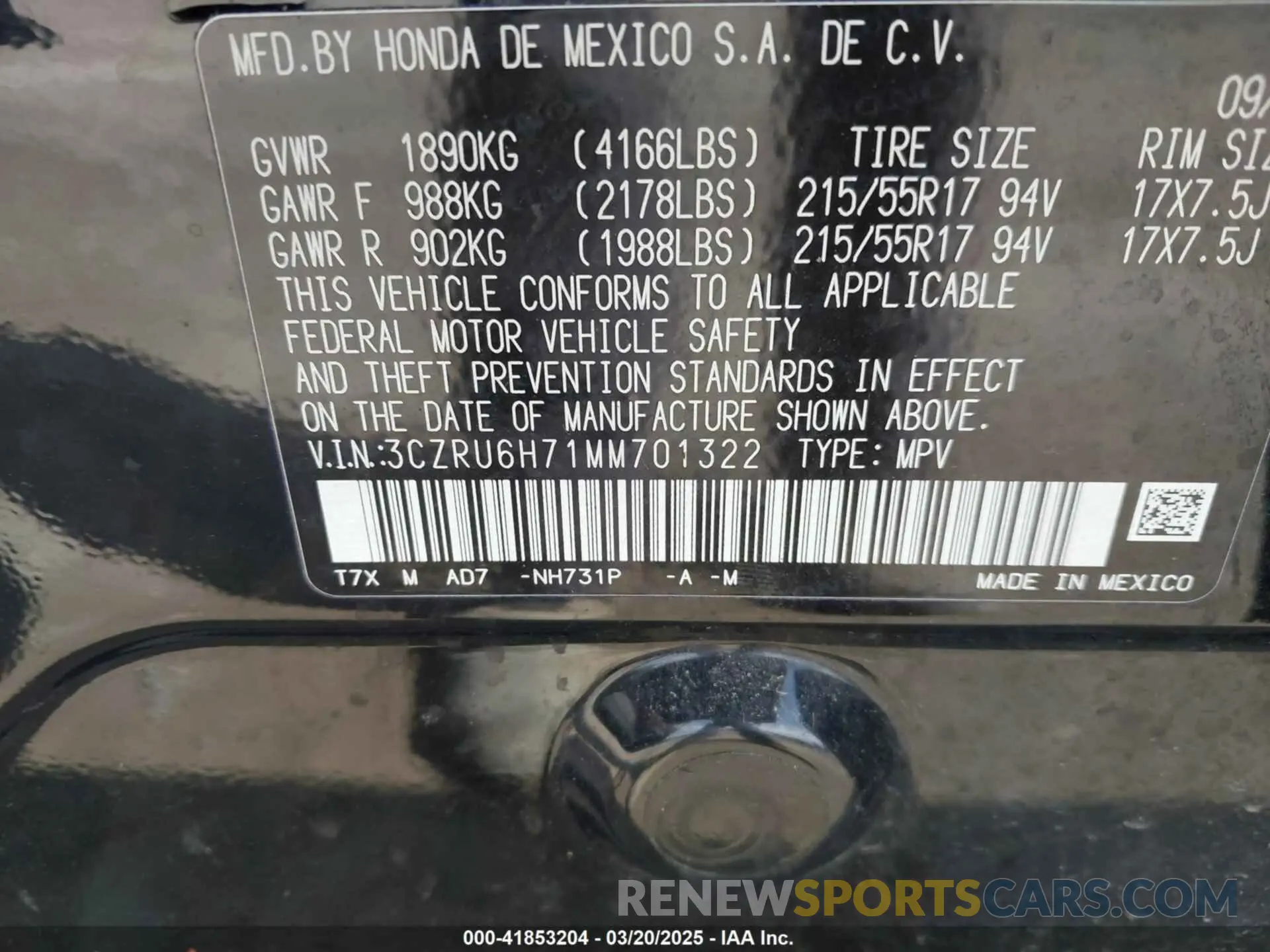 9 Photograph of a damaged car 3CZRU6H71MM701322 HONDA HR-V 2021