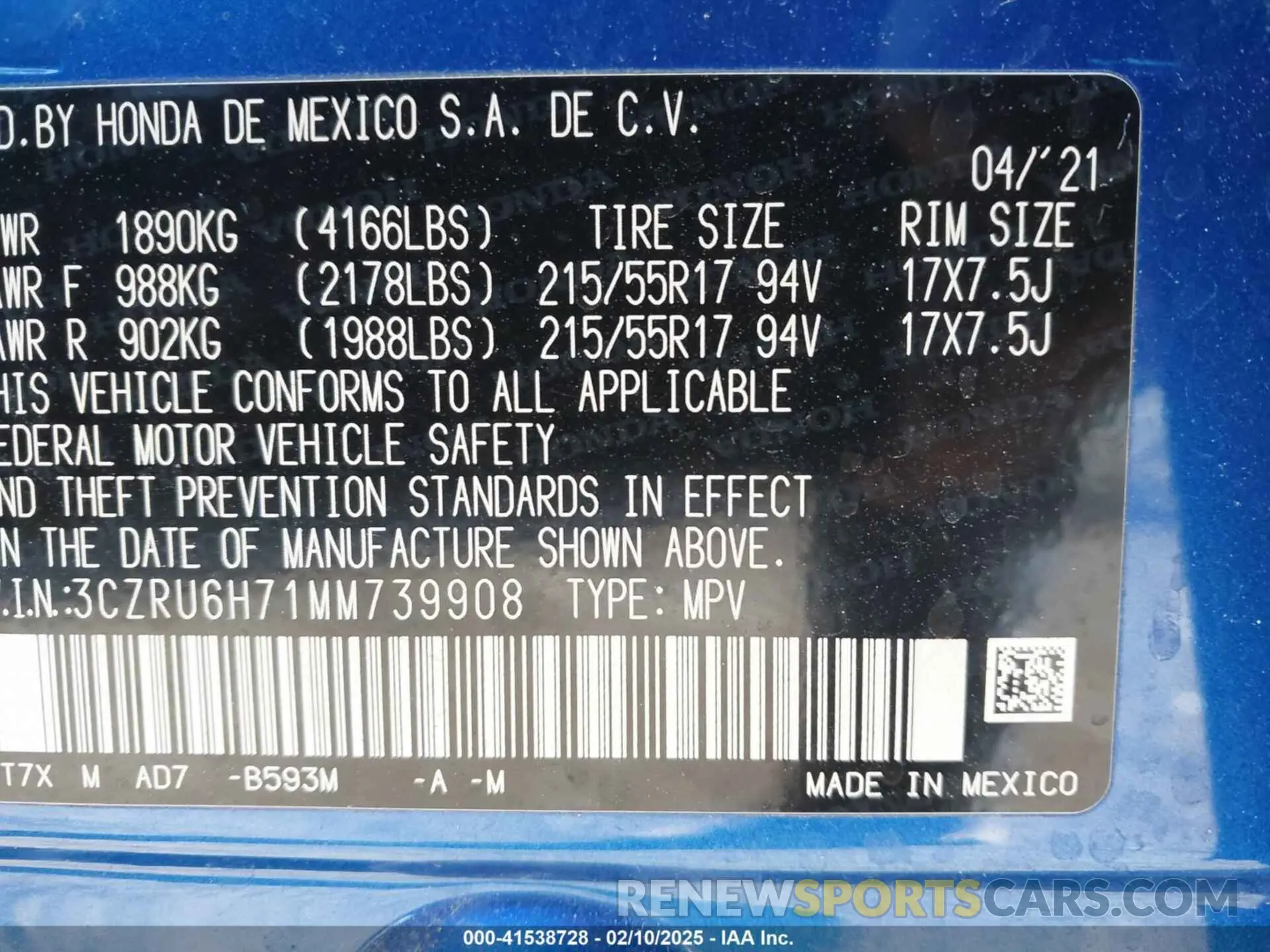 9 Photograph of a damaged car 3CZRU6H71MM739908 HONDA HR-V 2021