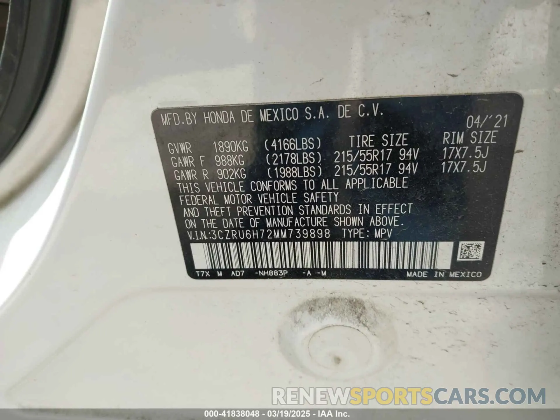 9 Photograph of a damaged car 3CZRU6H72MM739898 HONDA HR-V 2021