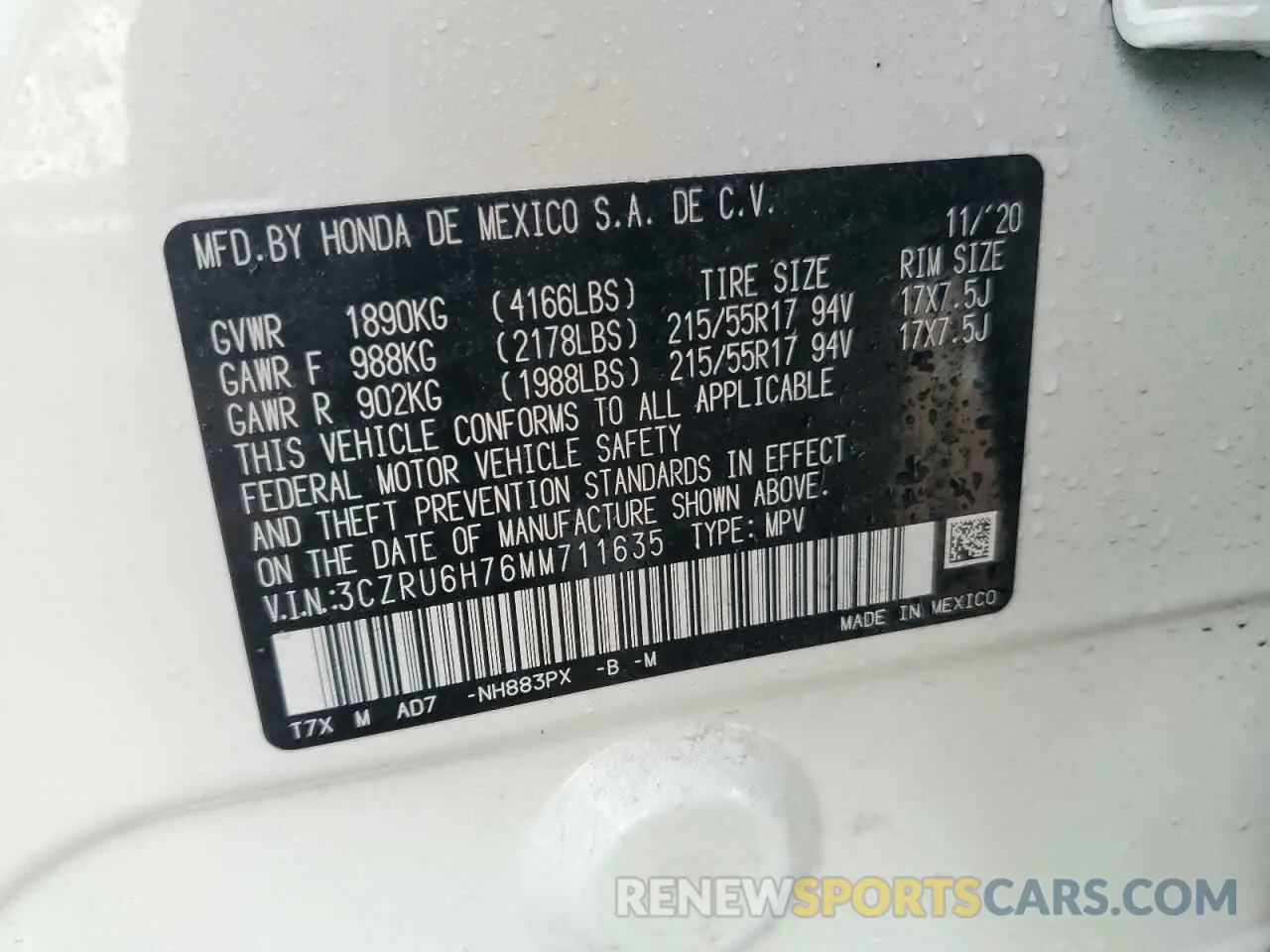 13 Photograph of a damaged car 3CZRU6H76MM711635 HONDA HR-V 2021