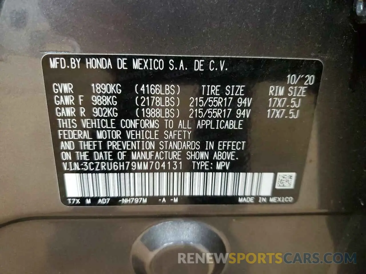 13 Photograph of a damaged car 3CZRU6H79MM704131 HONDA HR-V 2021