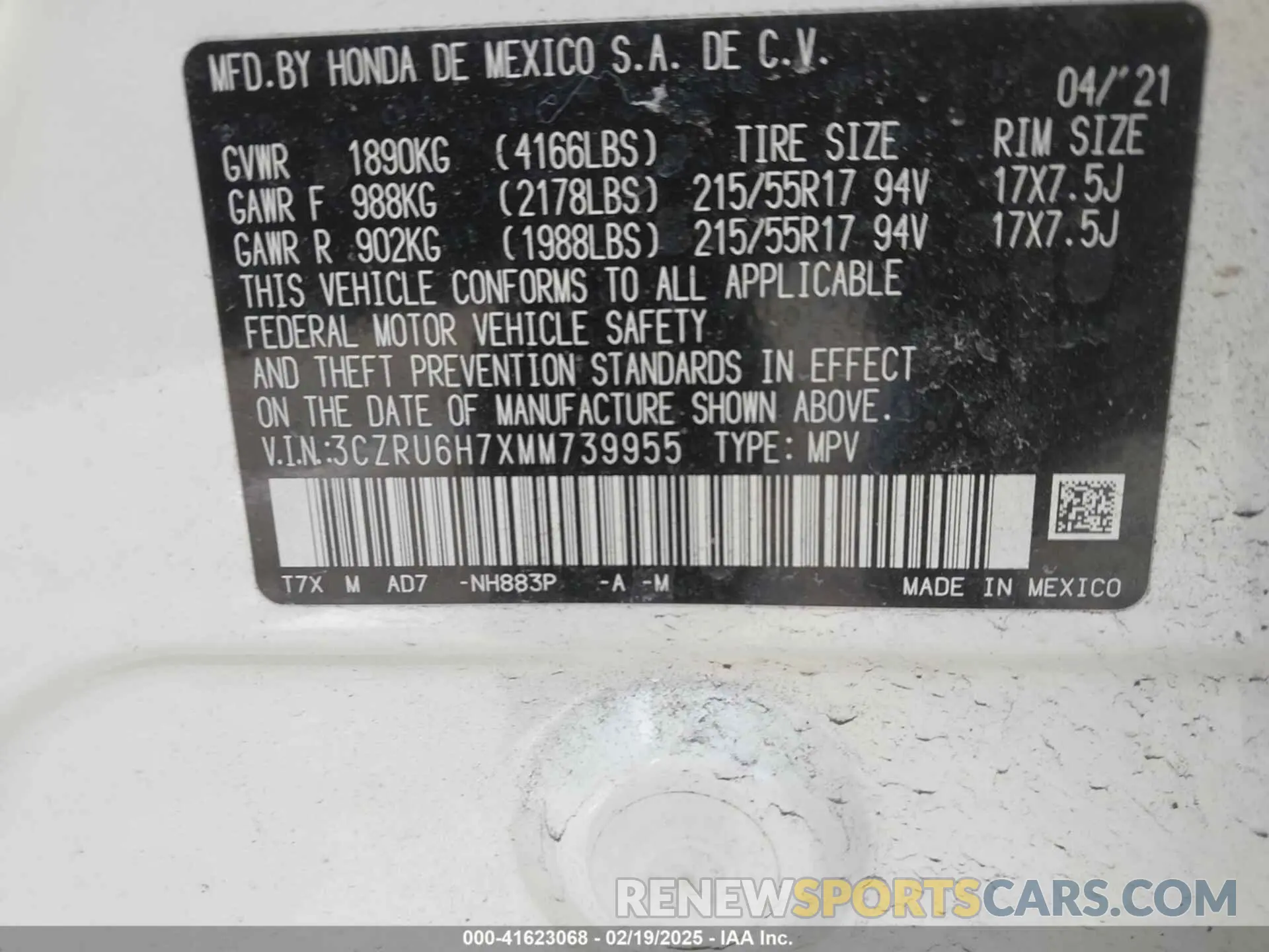 9 Photograph of a damaged car 3CZRU6H7XMM739955 HONDA HR-V 2021