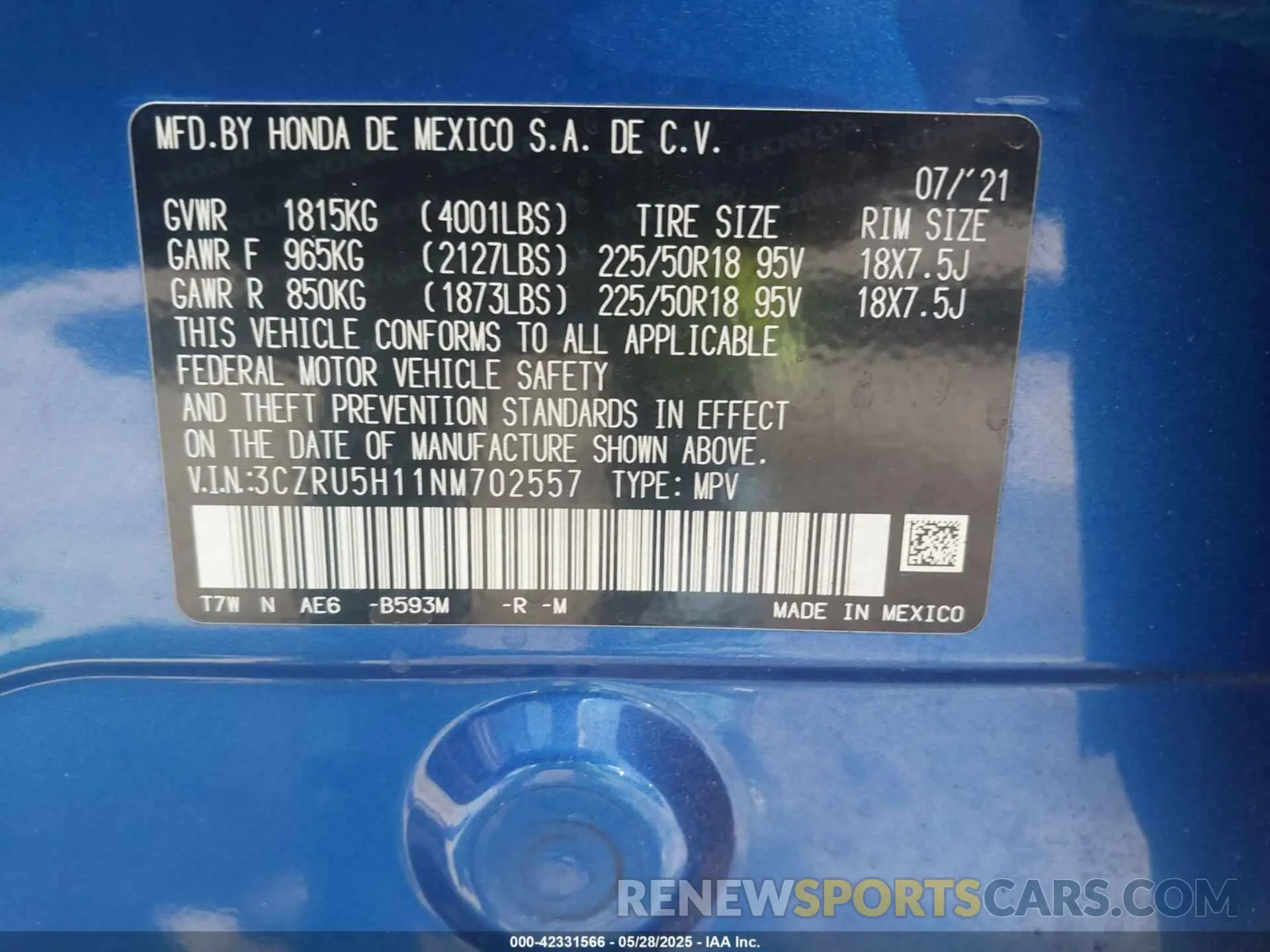 9 Photograph of a damaged car 3CZRU5H11NM702557 HONDA HR-V 2022