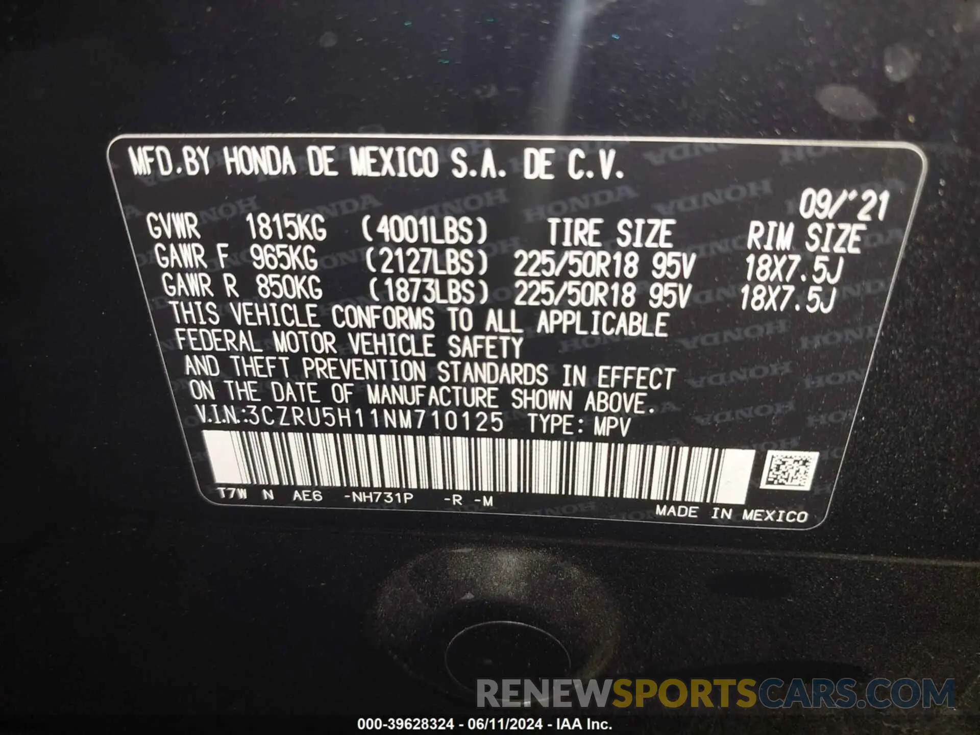 9 Photograph of a damaged car 3CZRU5H11NM710125 HONDA HR-V 2022