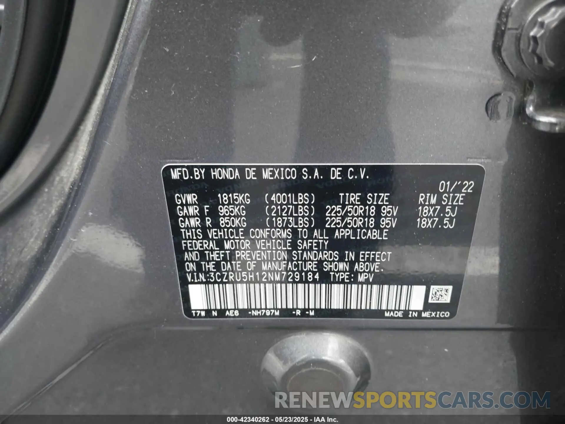 9 Photograph of a damaged car 3CZRU5H12NM729184 HONDA HR-V 2022