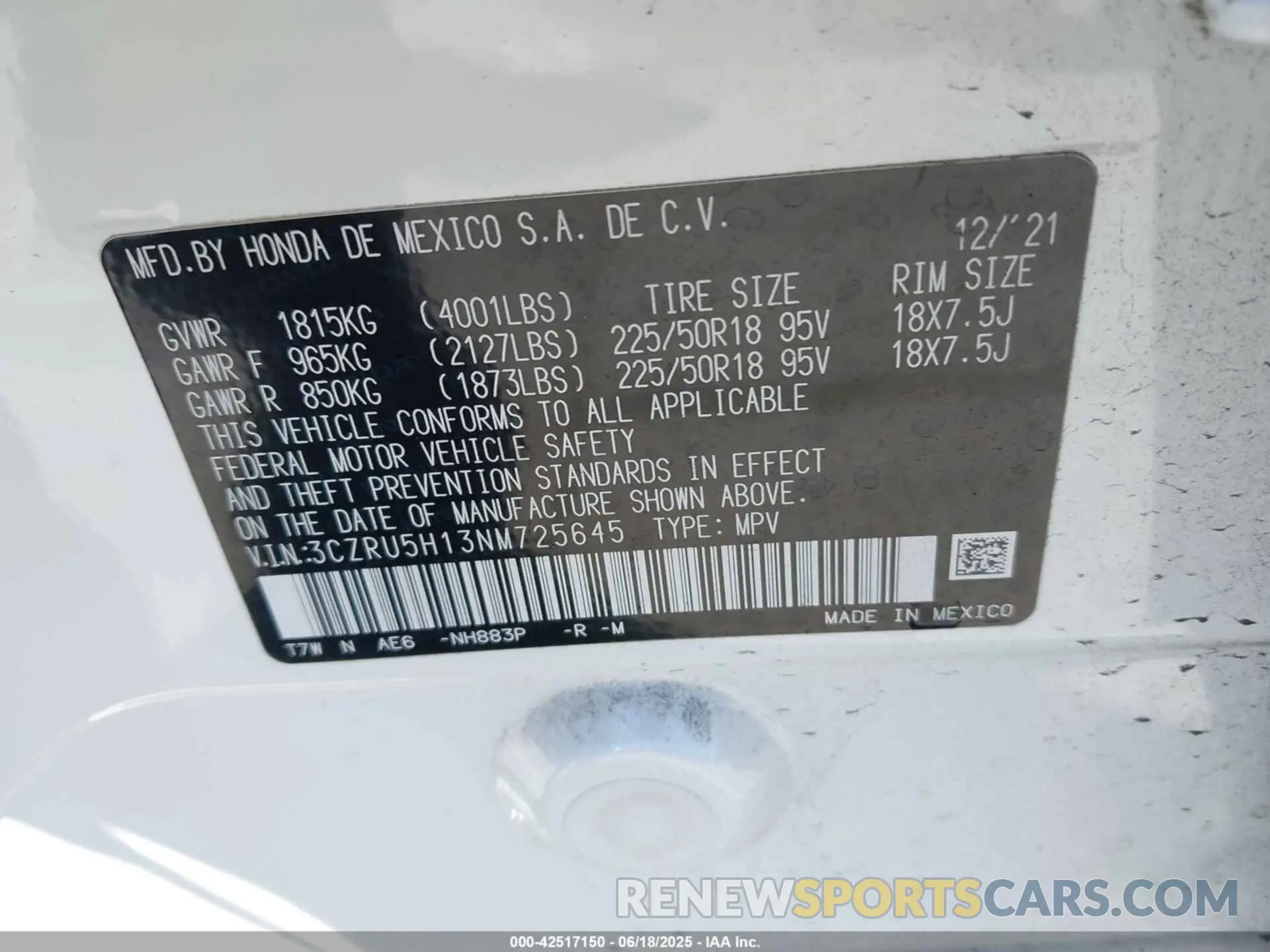 9 Photograph of a damaged car 3CZRU5H13NM725645 HONDA HR-V 2022