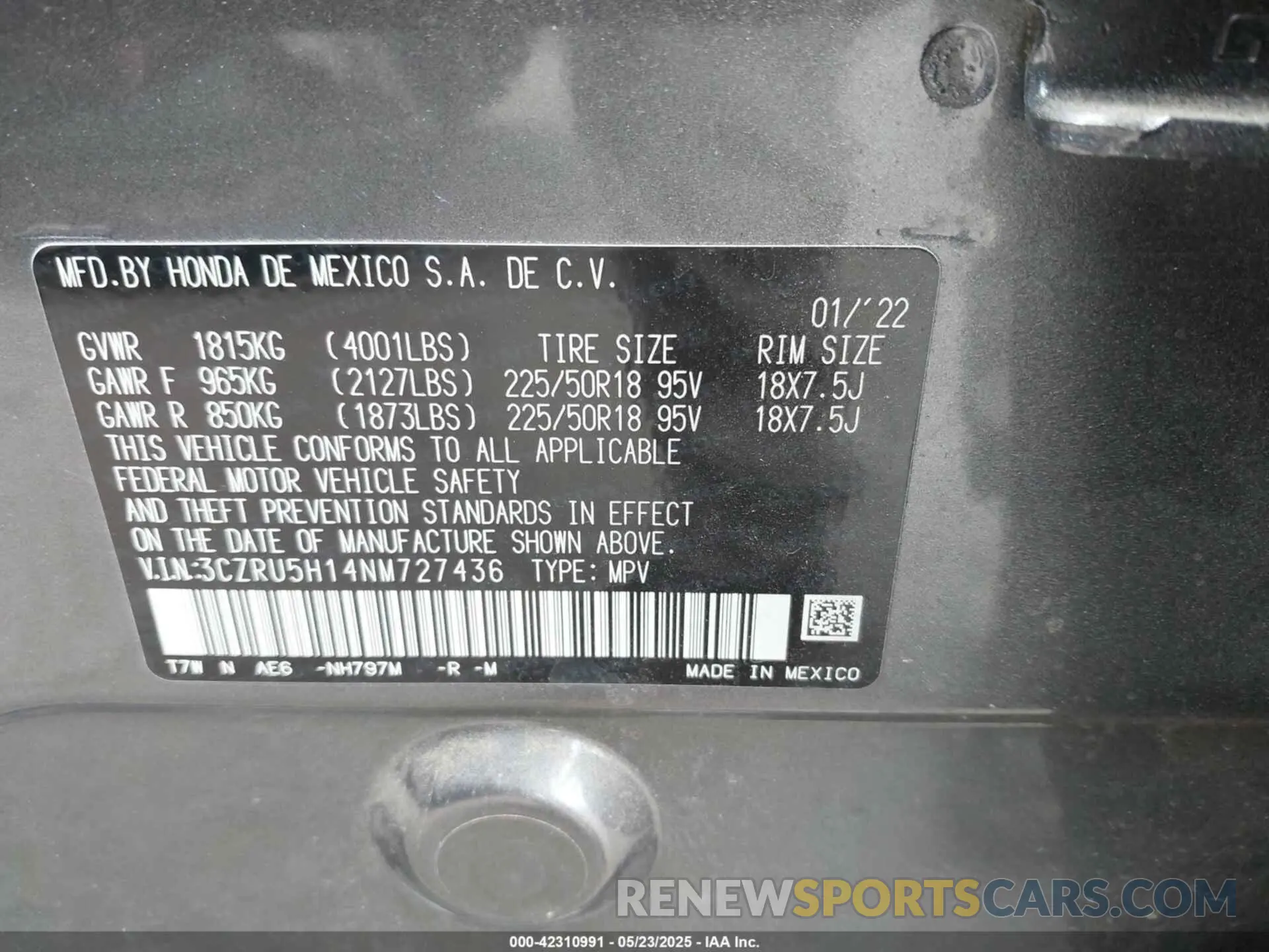 9 Photograph of a damaged car 3CZRU5H14NM727436 HONDA HR-V 2022