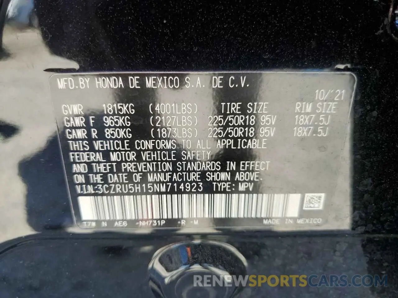 14 Photograph of a damaged car 3CZRU5H15NM714923 HONDA HR-V 2022