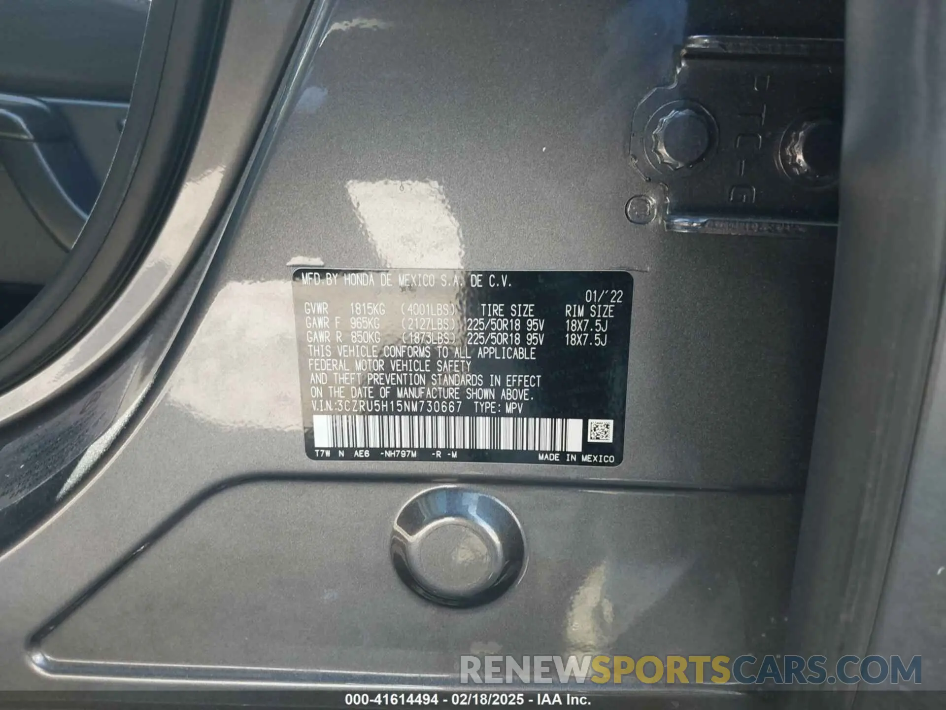 9 Photograph of a damaged car 3CZRU5H15NM730667 HONDA HR-V 2022