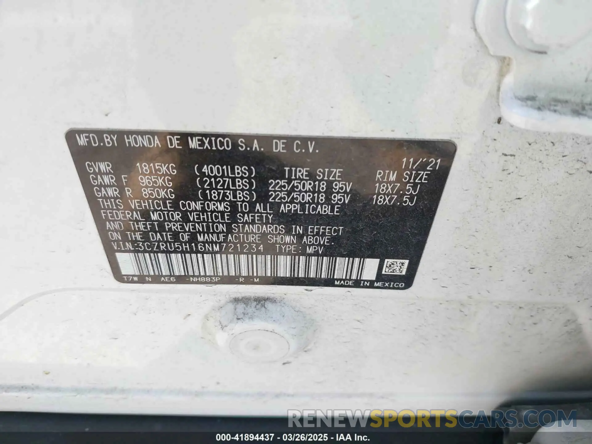 9 Photograph of a damaged car 3CZRU5H16NM721234 HONDA HR-V 2022
