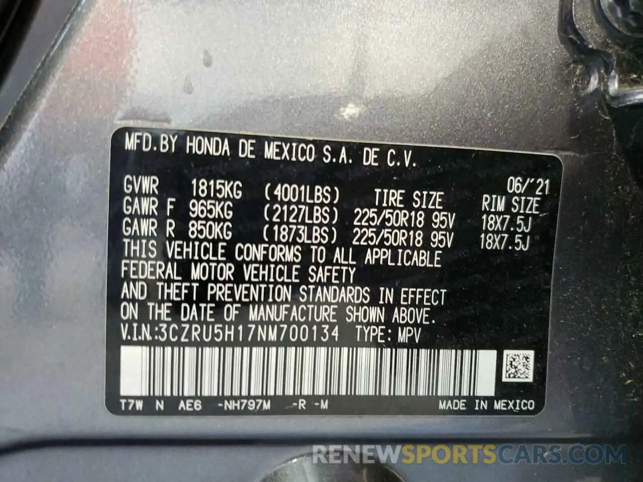 13 Photograph of a damaged car 3CZRU5H17NM700134 HONDA HR-V 2022