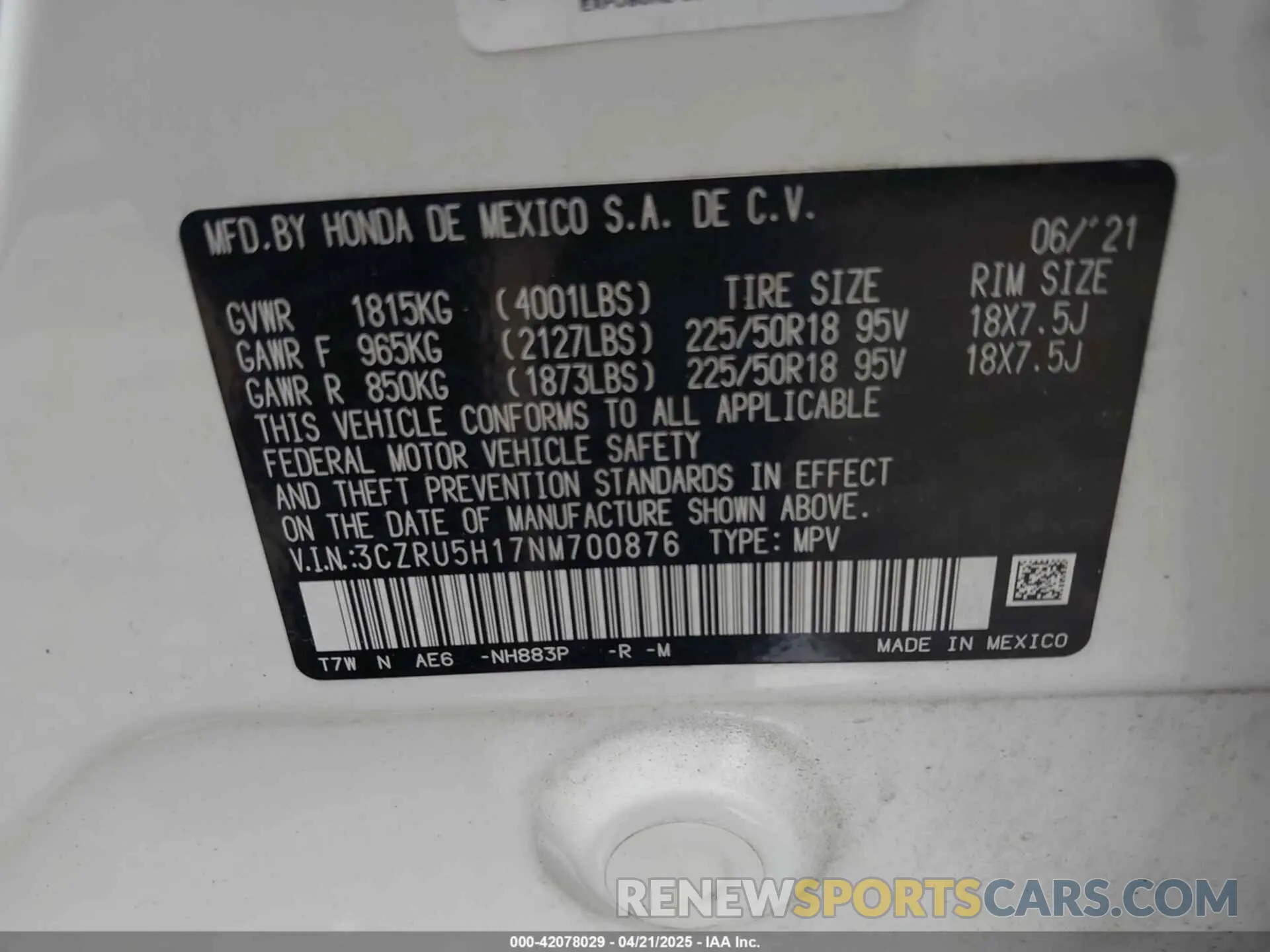 9 Photograph of a damaged car 3CZRU5H17NM700876 HONDA HR-V 2022