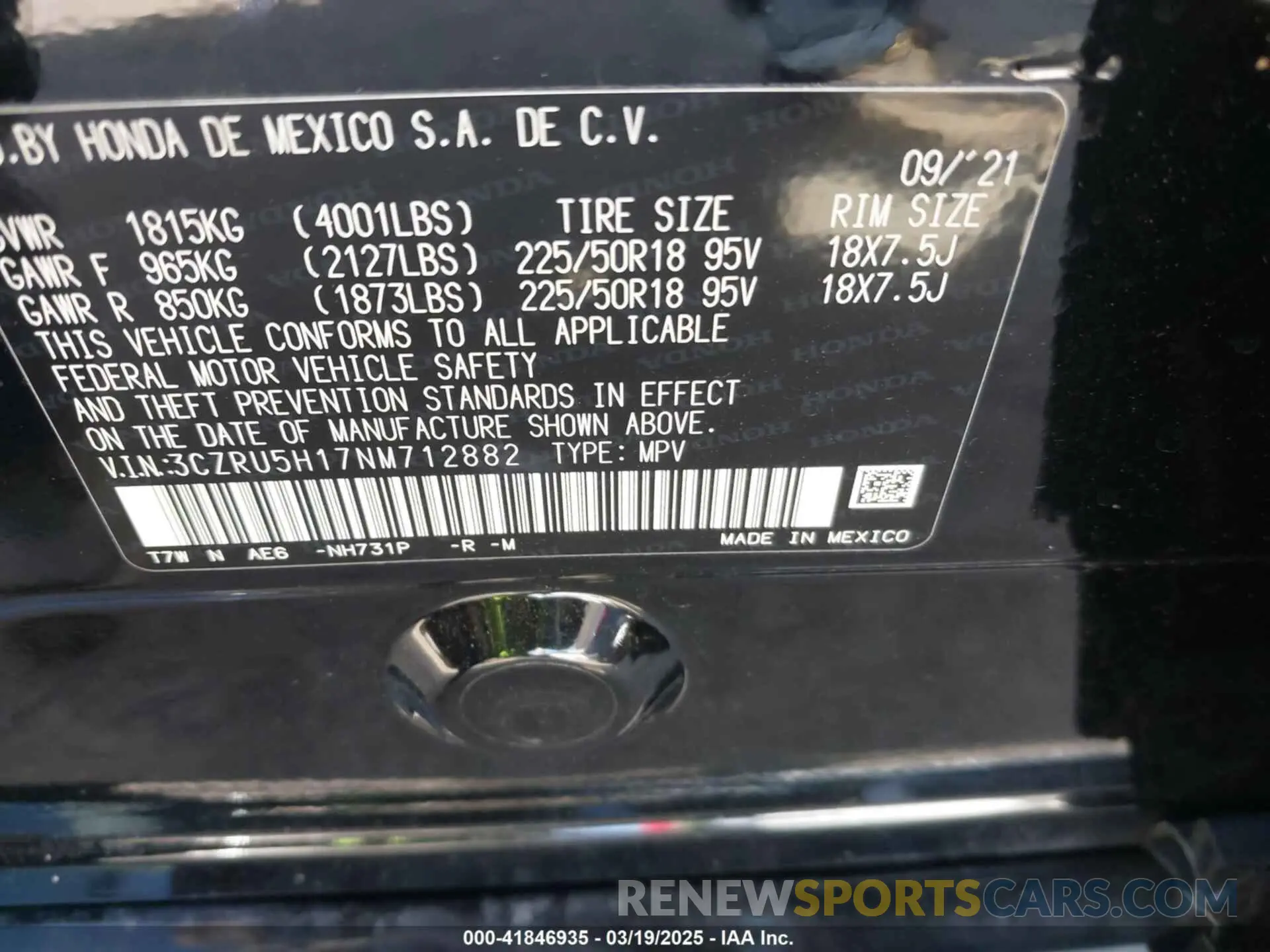 9 Photograph of a damaged car 3CZRU5H17NM712882 HONDA HR-V 2022
