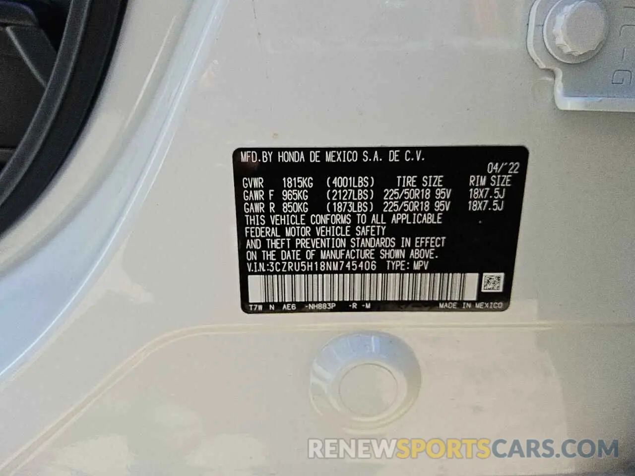 13 Photograph of a damaged car 3CZRU5H18NM745406 HONDA HR-V 2022