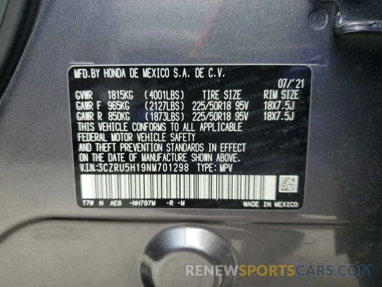 12 Photograph of a damaged car 3CZRU5H19NM701298 HONDA HR-V 2022