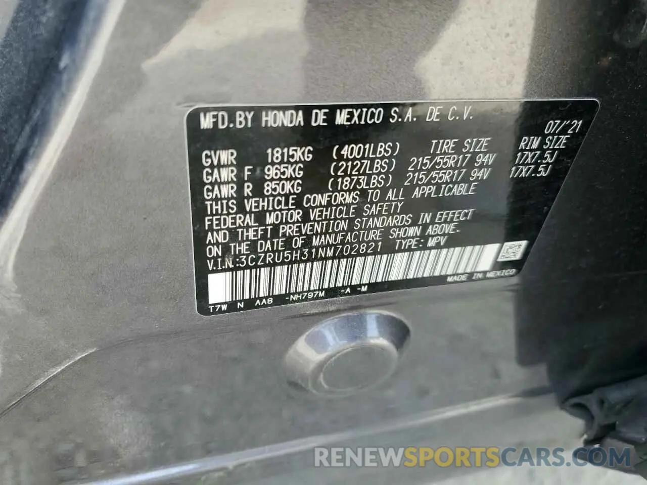 12 Photograph of a damaged car 3CZRU5H31NM702821 HONDA HR-V 2022
