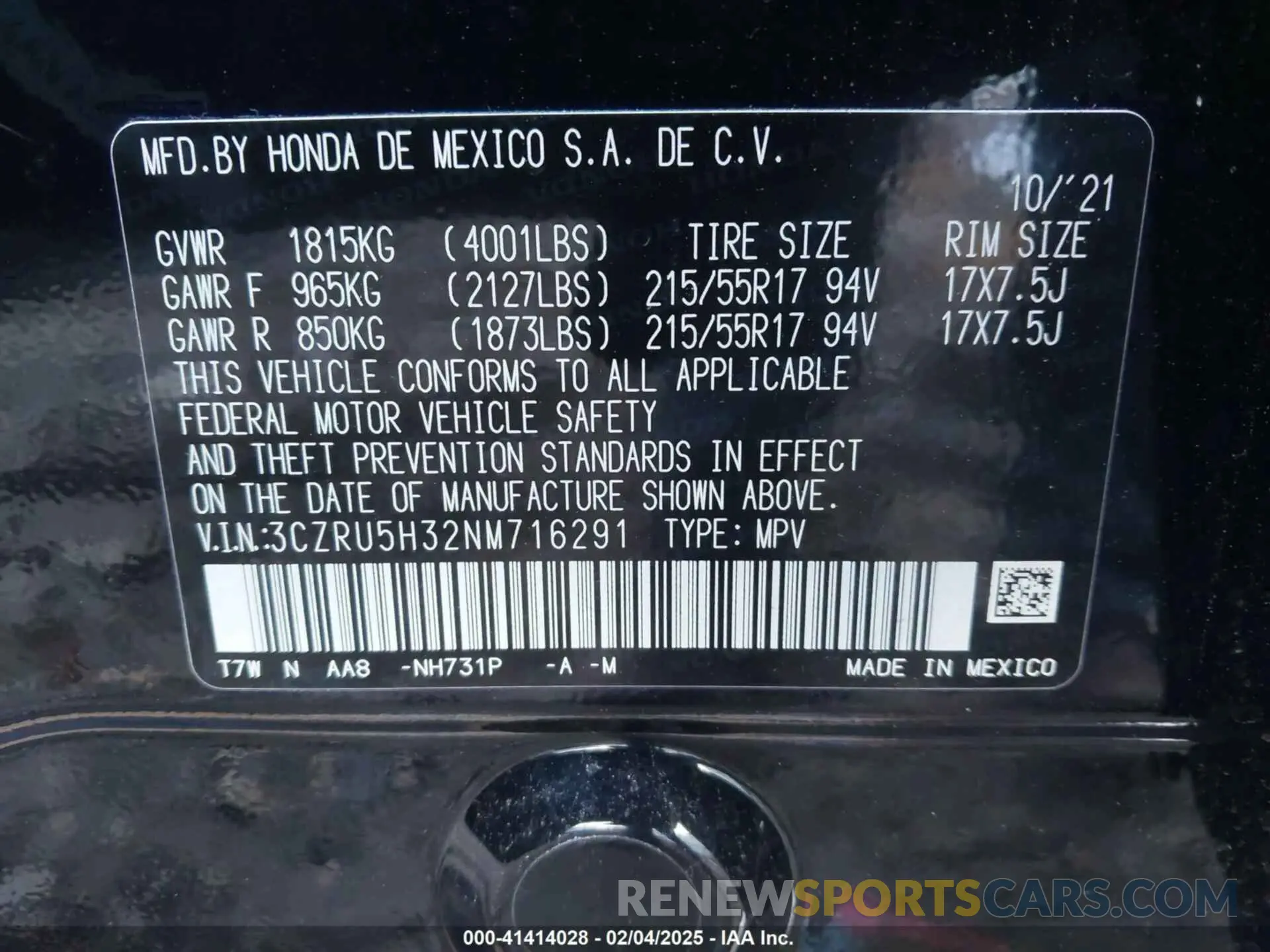 9 Photograph of a damaged car 3CZRU5H32NM716291 HONDA HR-V 2022