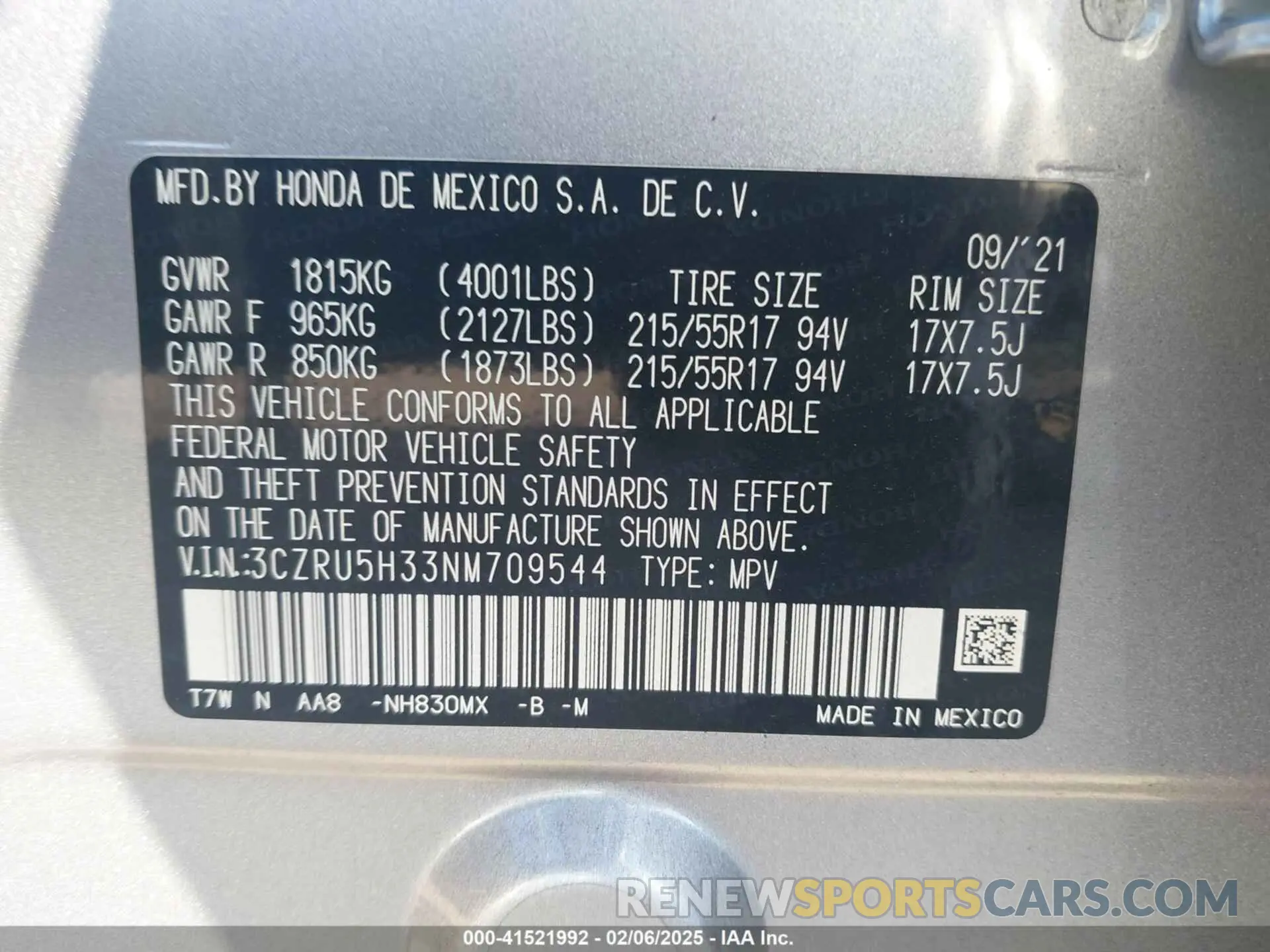 9 Photograph of a damaged car 3CZRU5H33NM709544 HONDA HR-V 2022
