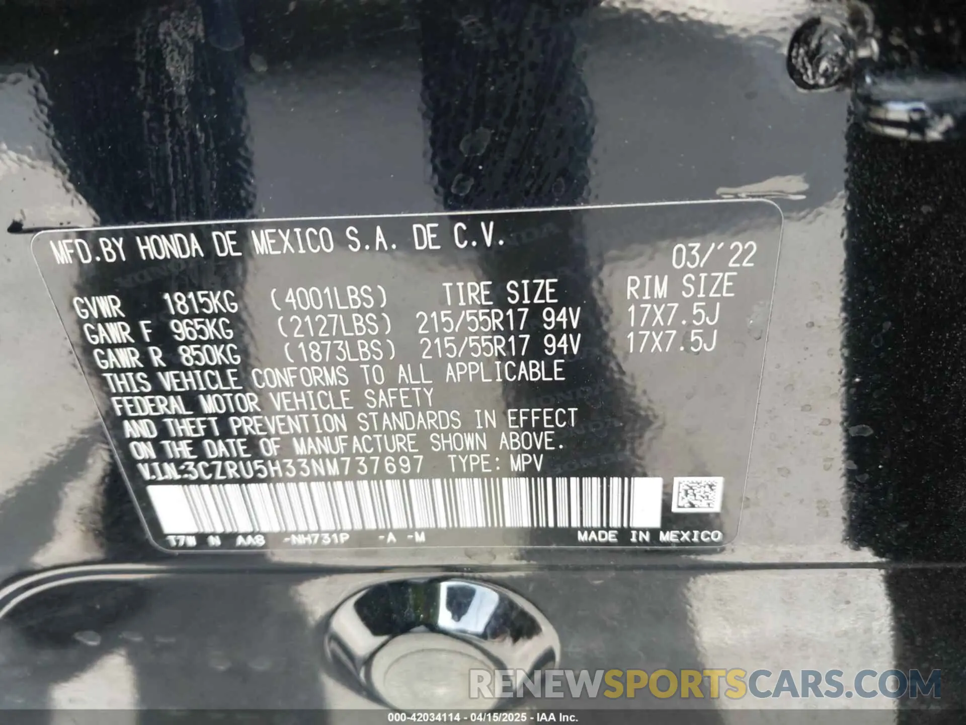9 Photograph of a damaged car 3CZRU5H33NM737697 HONDA HR-V 2022