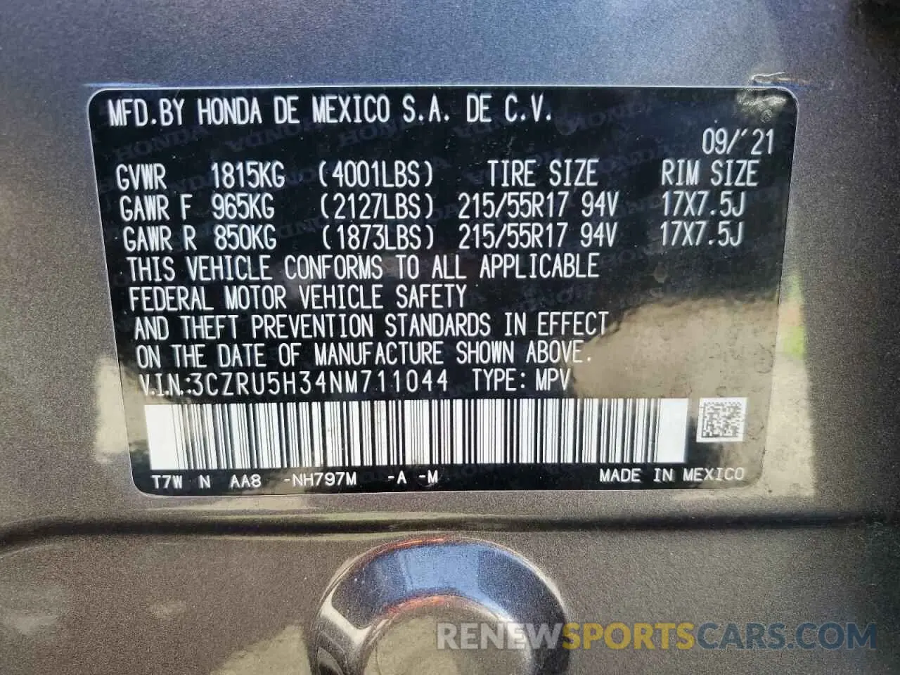 14 Photograph of a damaged car 3CZRU5H34NM711044 HONDA HR-V 2022