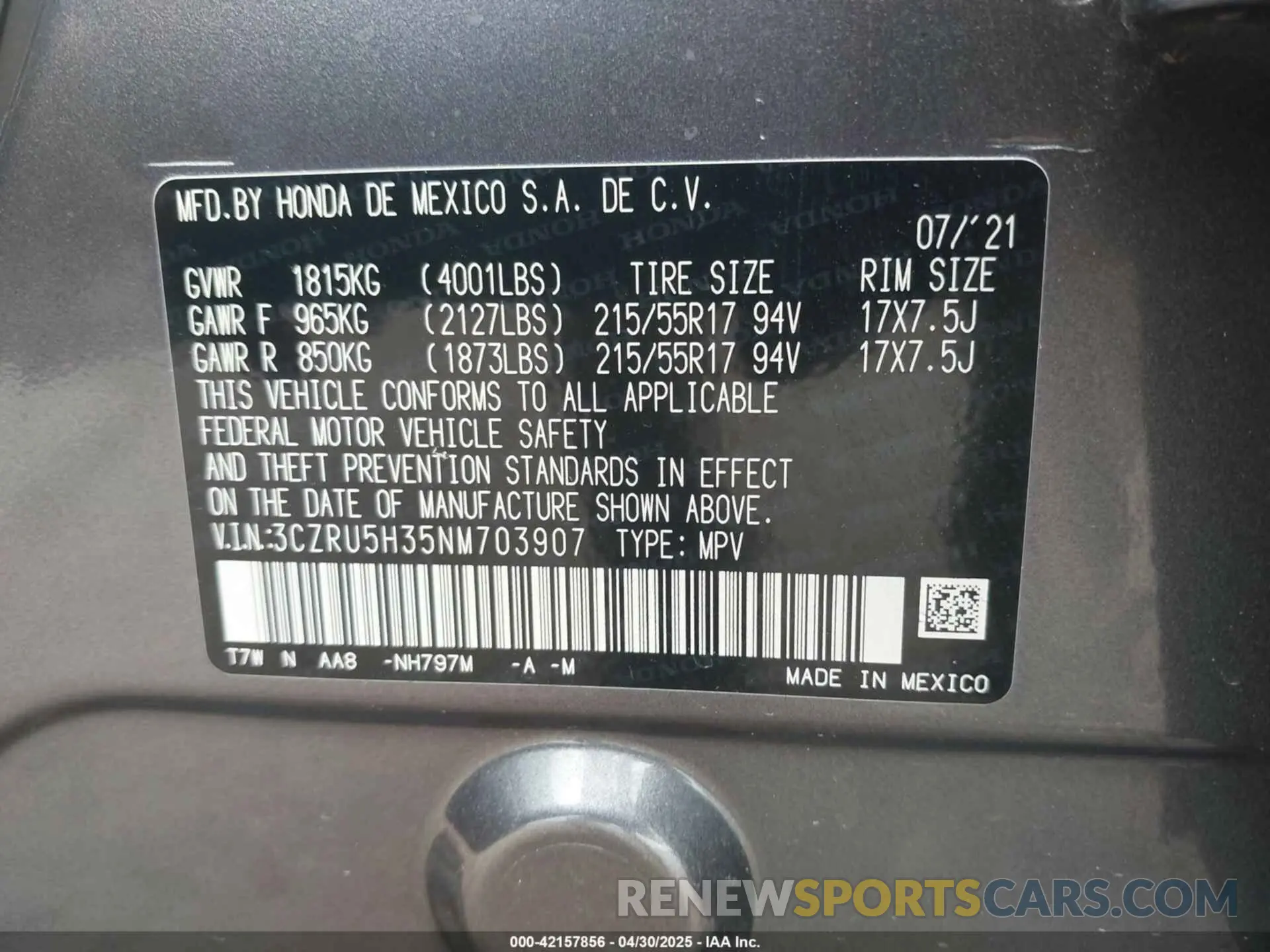 9 Photograph of a damaged car 3CZRU5H35NM703907 HONDA HR-V 2022