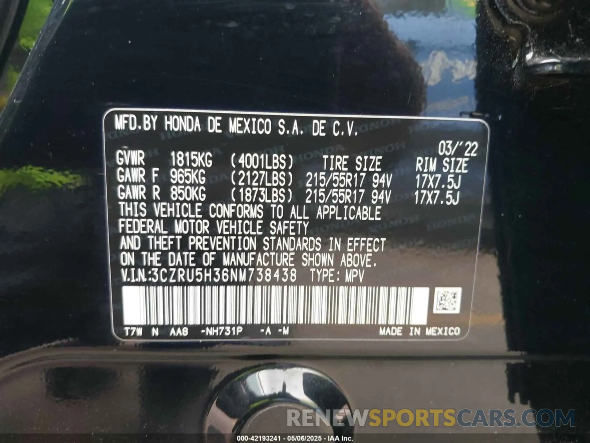 9 Photograph of a damaged car 3CZRU5H36NM738438 HONDA HR-V 2022