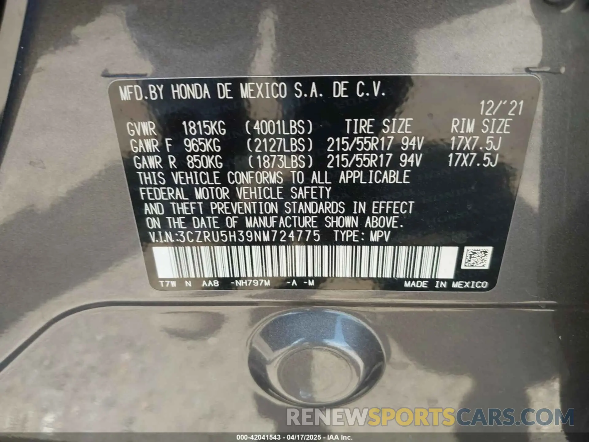 9 Photograph of a damaged car 3CZRU5H39NM724775 HONDA HR-V 2022