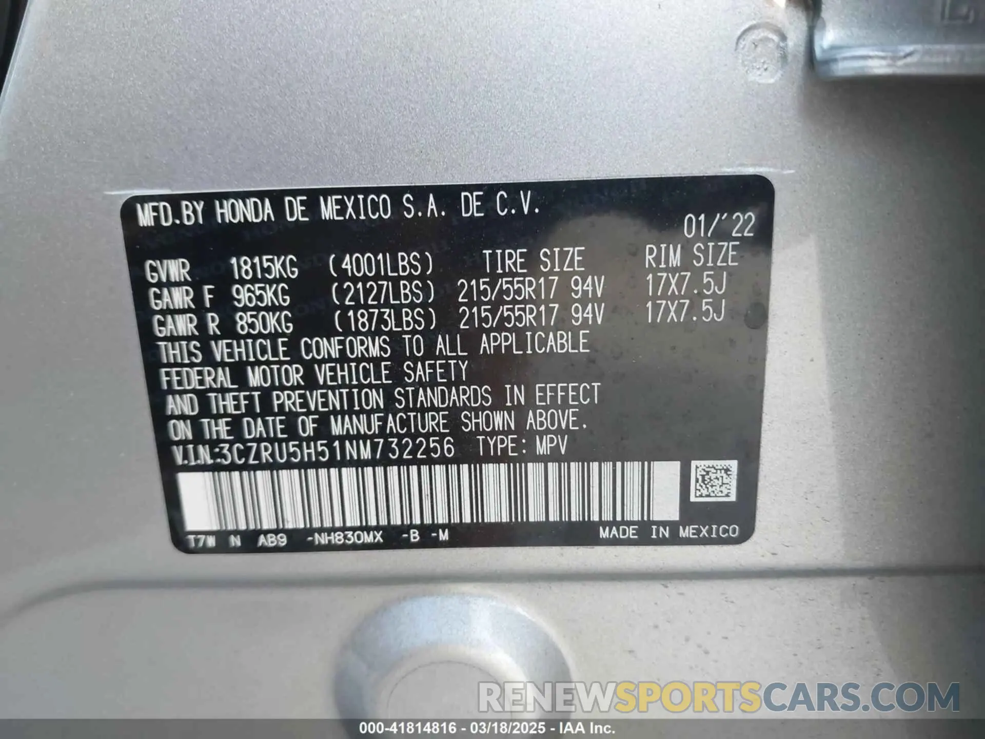 9 Photograph of a damaged car 3CZRU5H51NM732256 HONDA HR-V 2022
