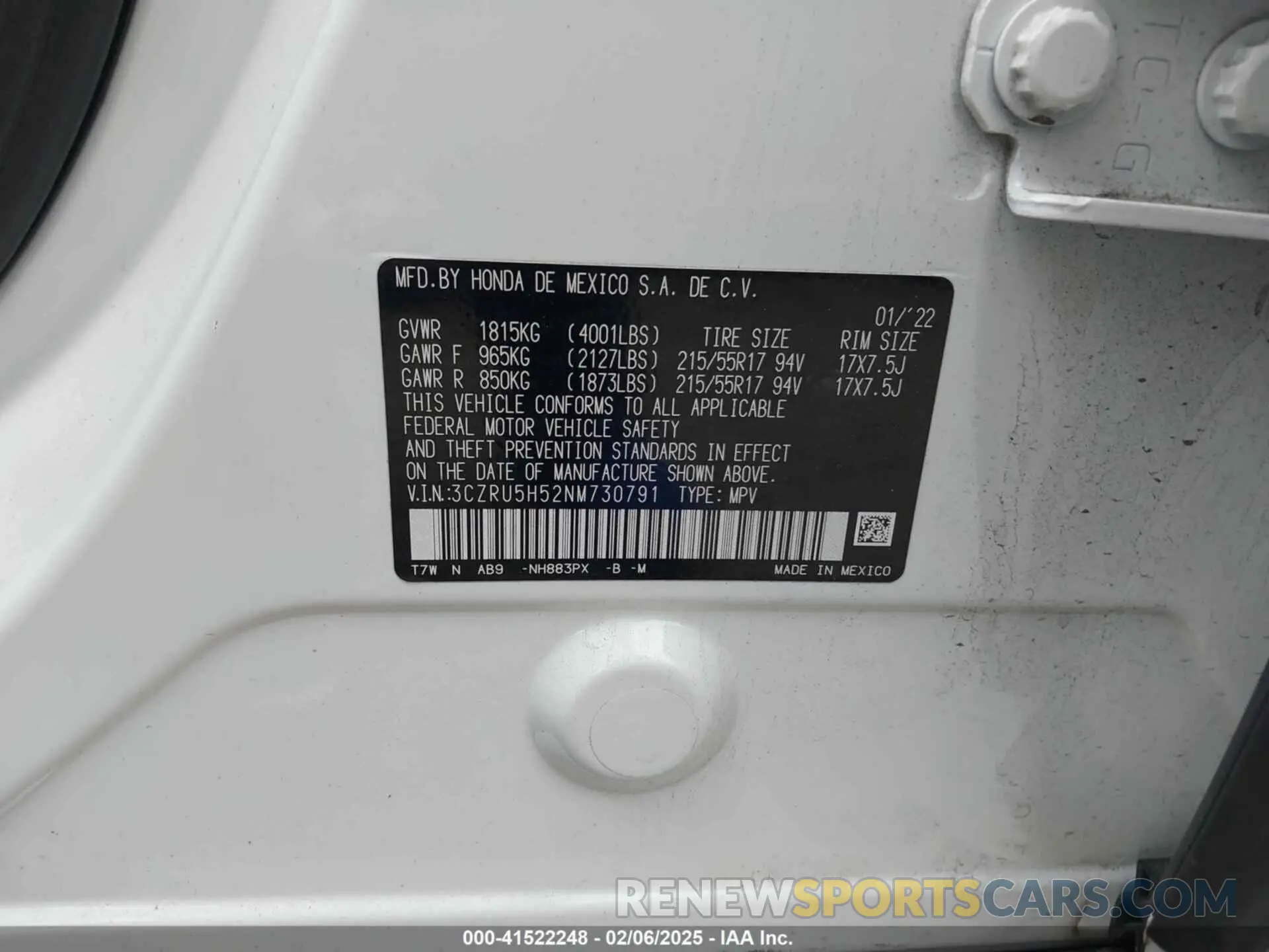 9 Photograph of a damaged car 3CZRU5H52NM730791 HONDA HR-V 2022