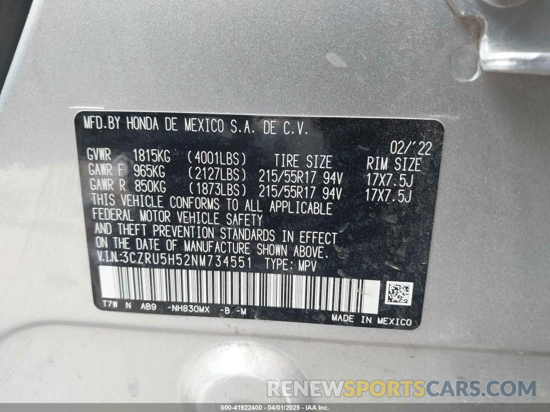 9 Photograph of a damaged car 3CZRU5H52NM734551 HONDA HR-V 2022