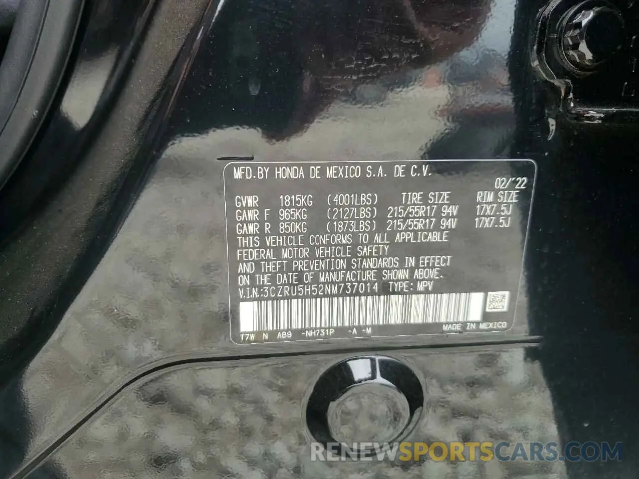 14 Photograph of a damaged car 3CZRU5H52NM737014 HONDA HR-V 2022