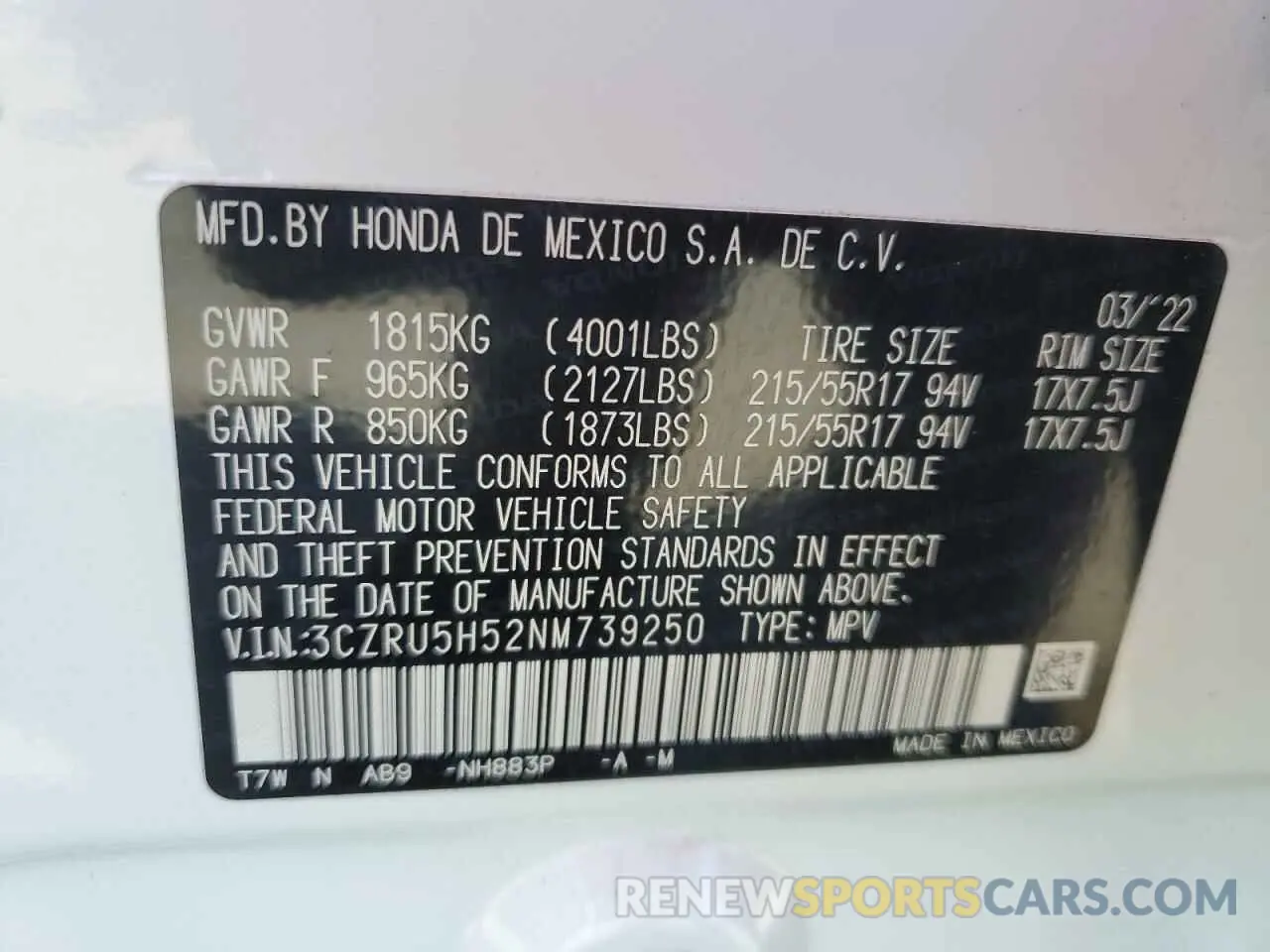 13 Photograph of a damaged car 3CZRU5H52NM739250 HONDA HR-V 2022